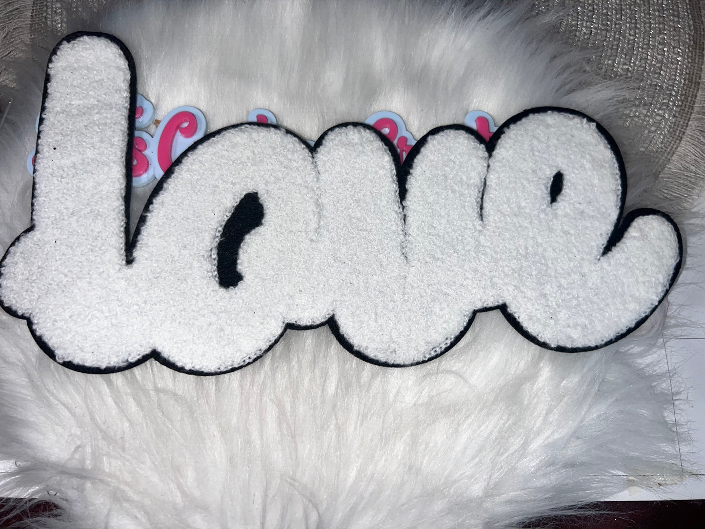 LOVE Chenille Iron-On Patch (White & Black
