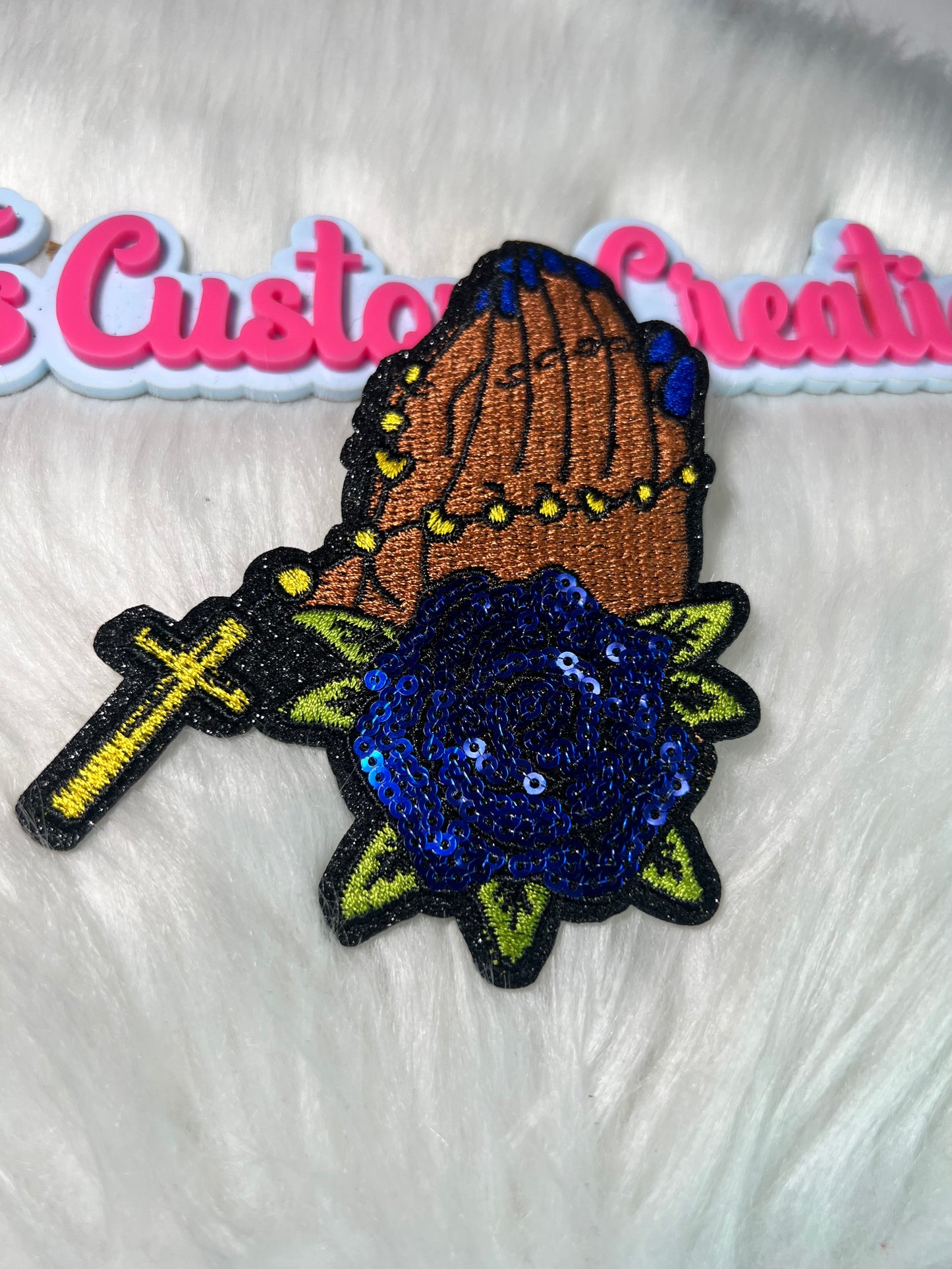 Blue Sequin Prayer Hands