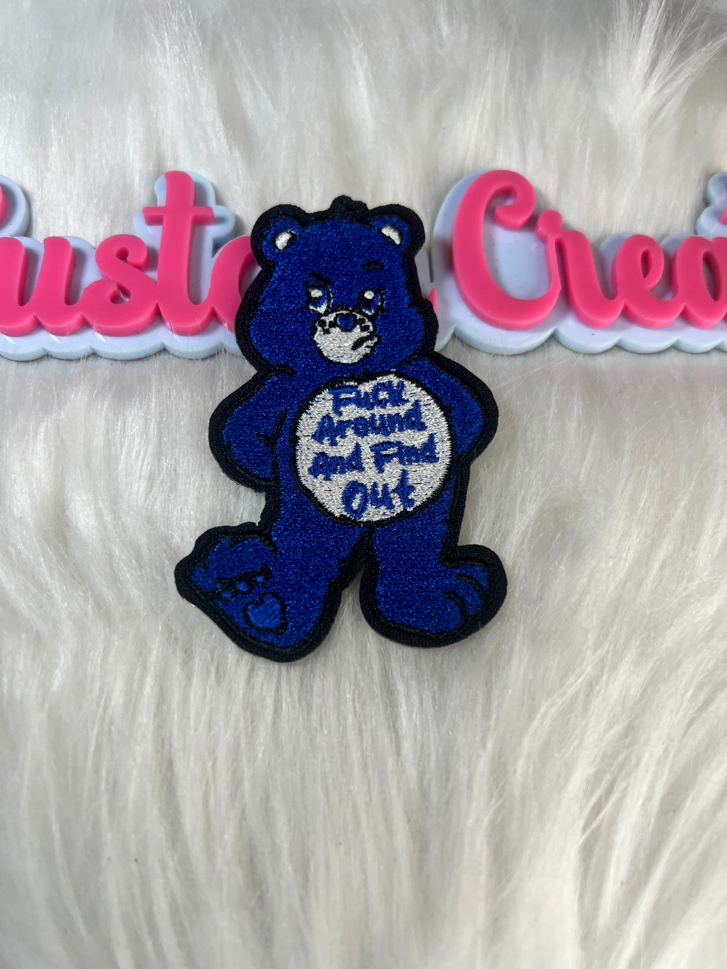 🧸 Blue Care Bear Patch – “F Around & Find Out”