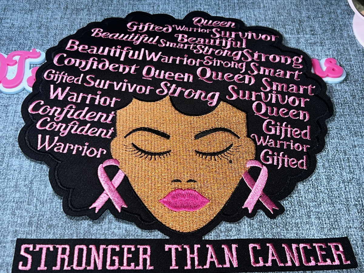 Stronger Than Cancer Afro Woman Patch Set Iron-On Sew-On Patch