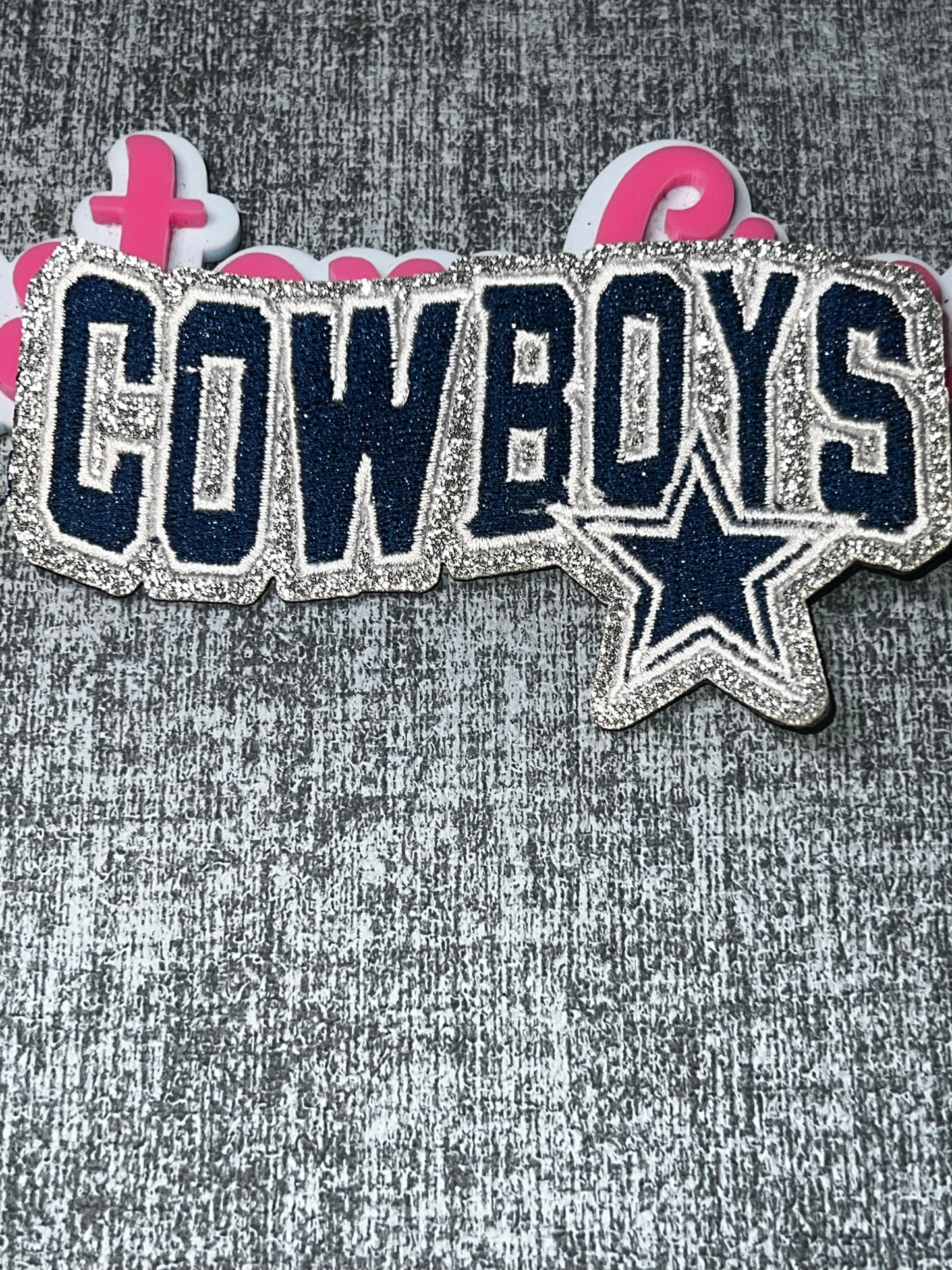Glitter Varsity Star Embroidered Iron-On Patch | Navy Silver Letter Appliqué