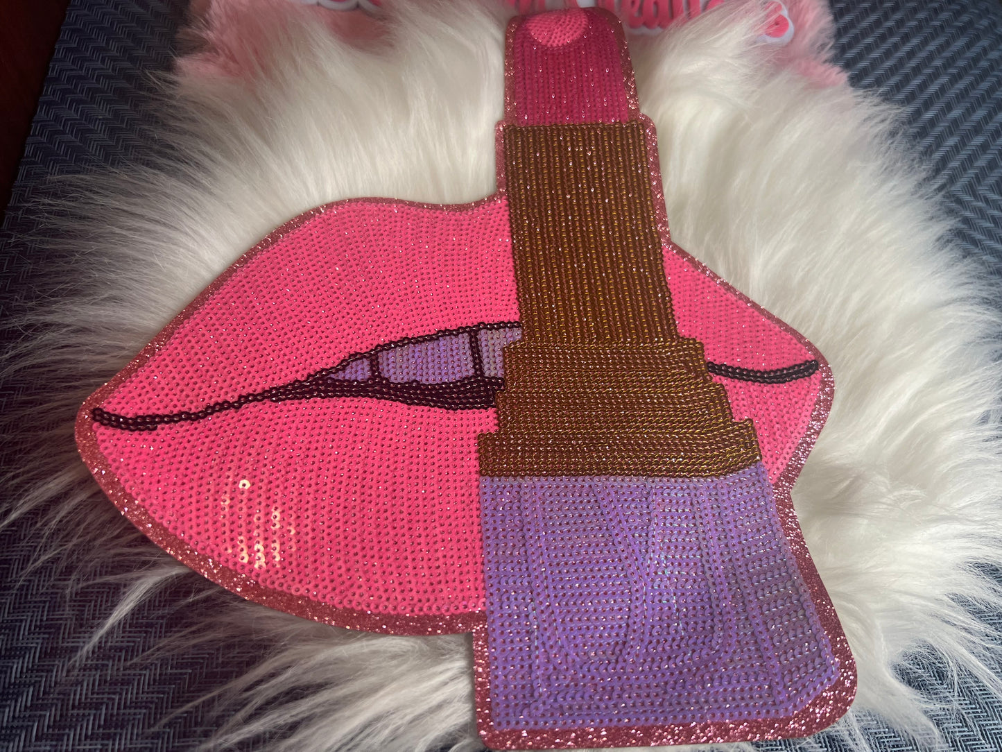 Pink Sequin lips with lipstick