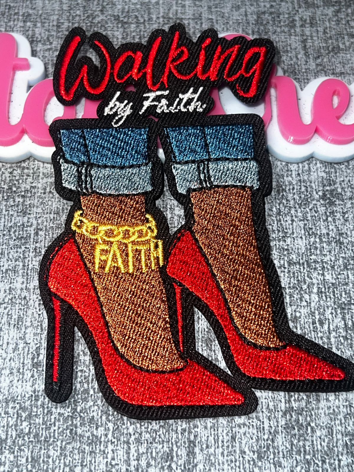Walking by Faith Red High Heels Embroidered Patch