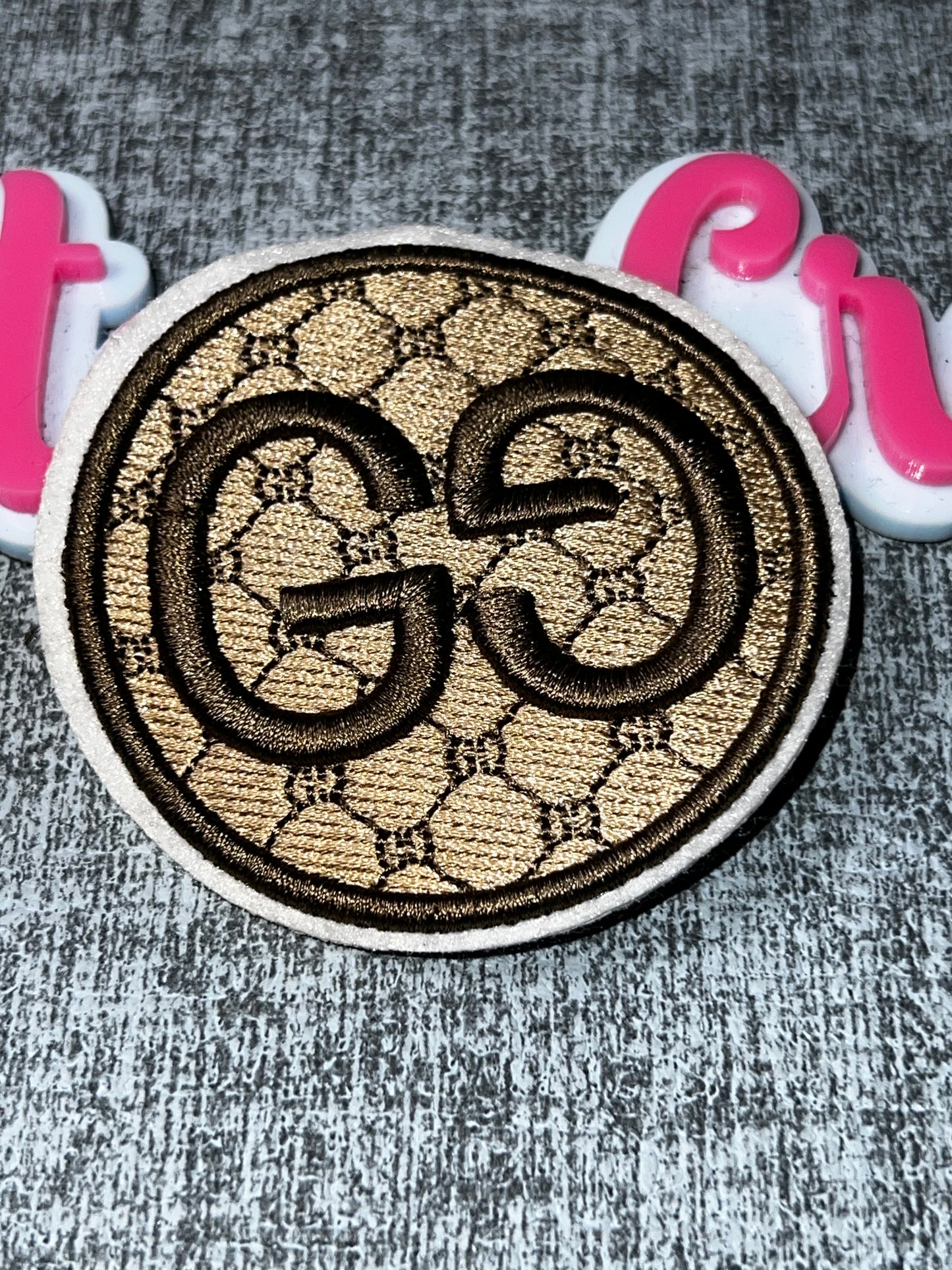 Neutral Double Letter Circle Embroidered Patch – Brown Monogram Style Patch – Iron On Applique – Approx. 3.5 Inch