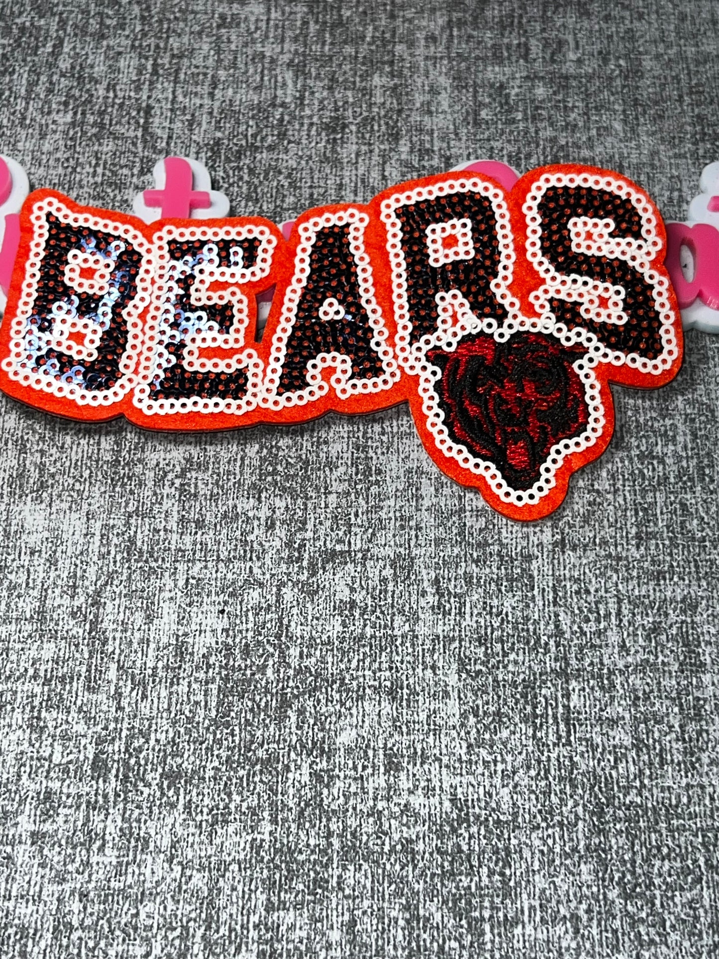 Orange Sequin “Bears” Letter Embroidered Iron-On Patch