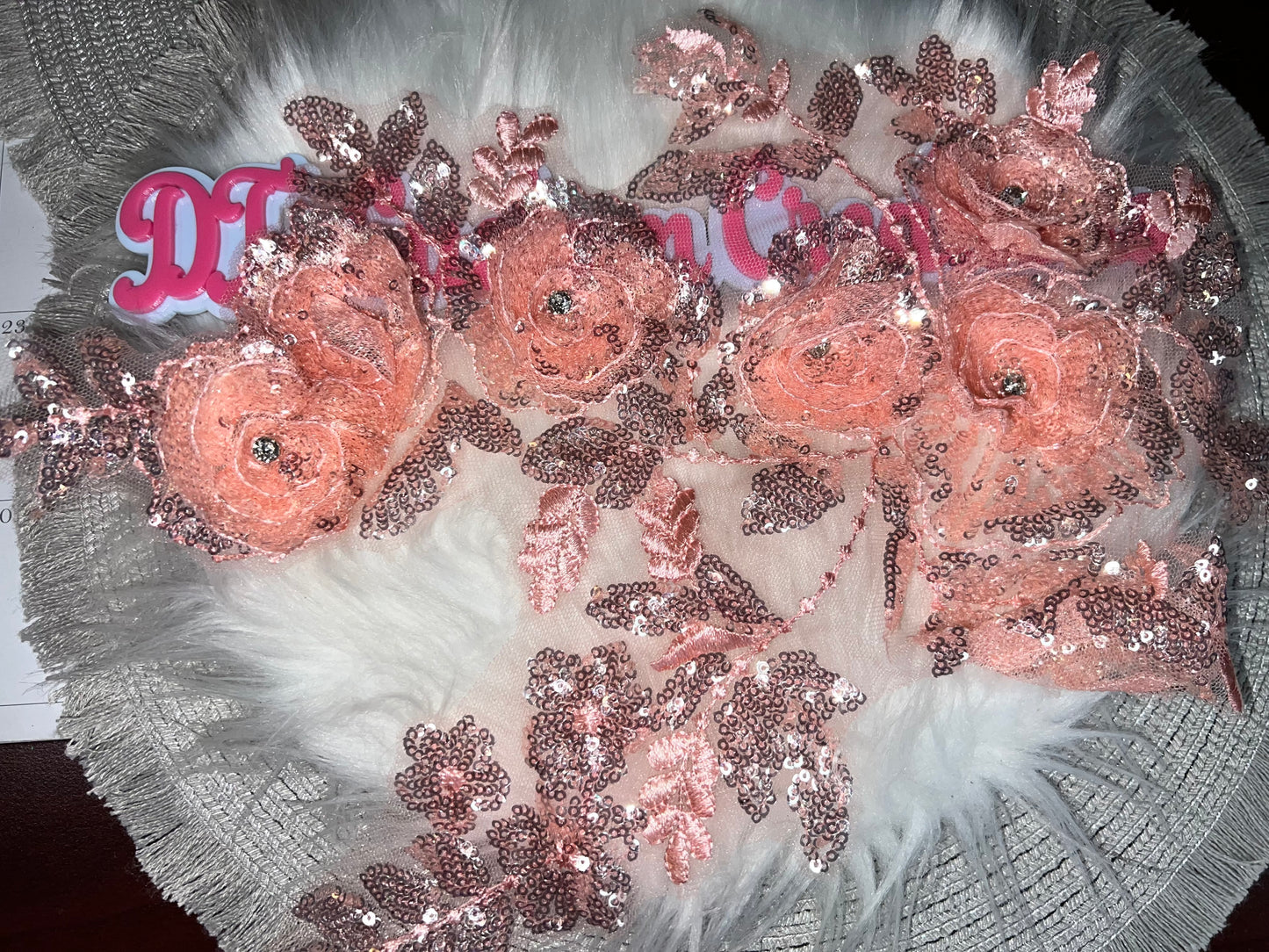 🌸 Peach 3D Floral Sequin Appliqué – Sew or Glue On