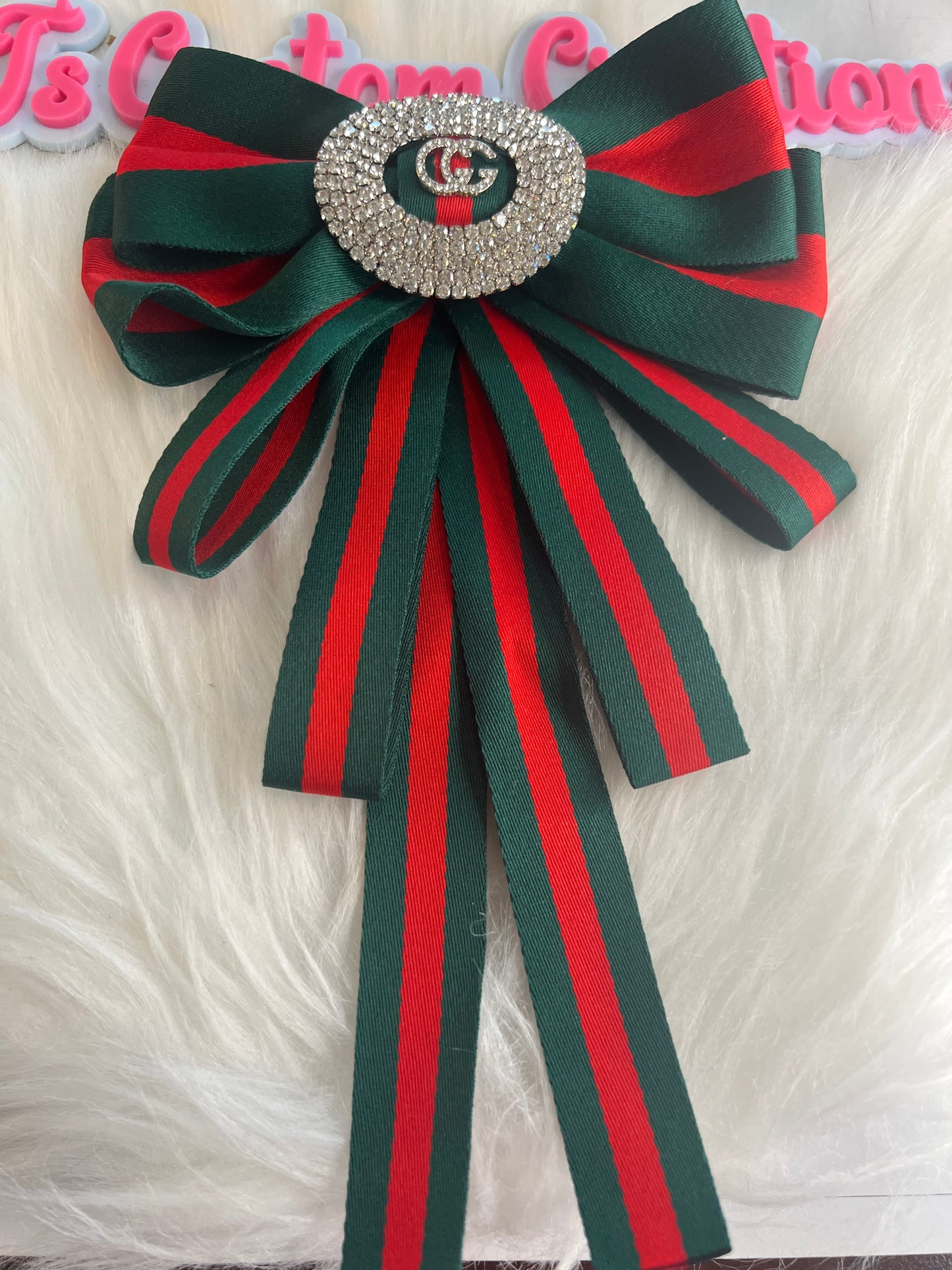 Red Green Bow Ribbon GG Brooch