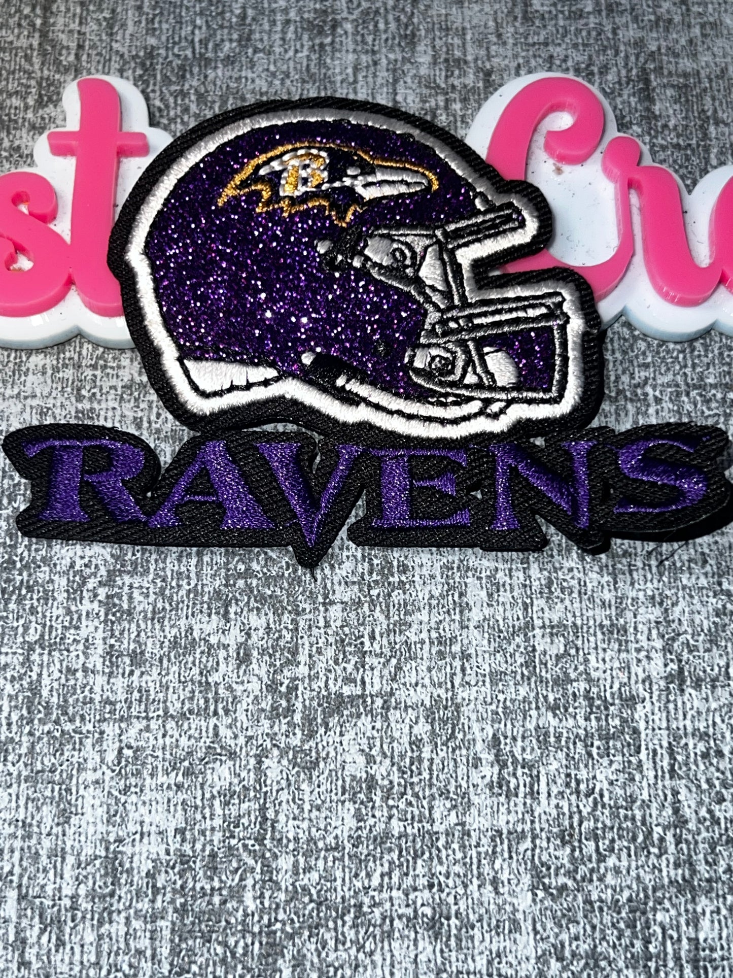 Purple & Black Glitter Helmet Embroidered Patch – Statement Applique