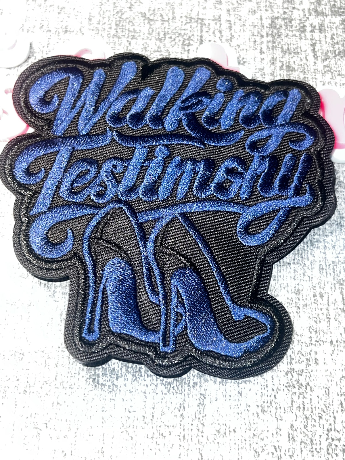 Blue Walking Testimony High Heel Faith Patch – Embroidered Iron-On Applique