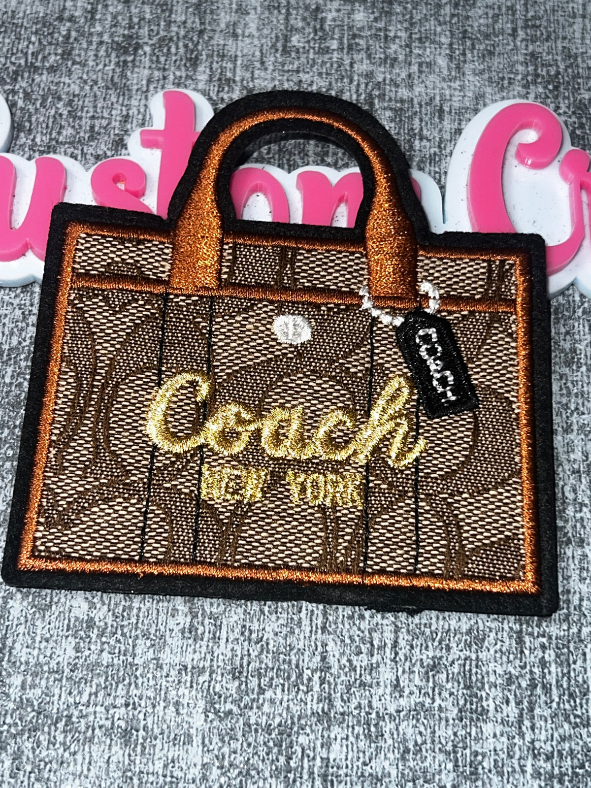 Brown Fashion Handbag Embroidered Iron-On Patch | Designer Style Purse Appliqué