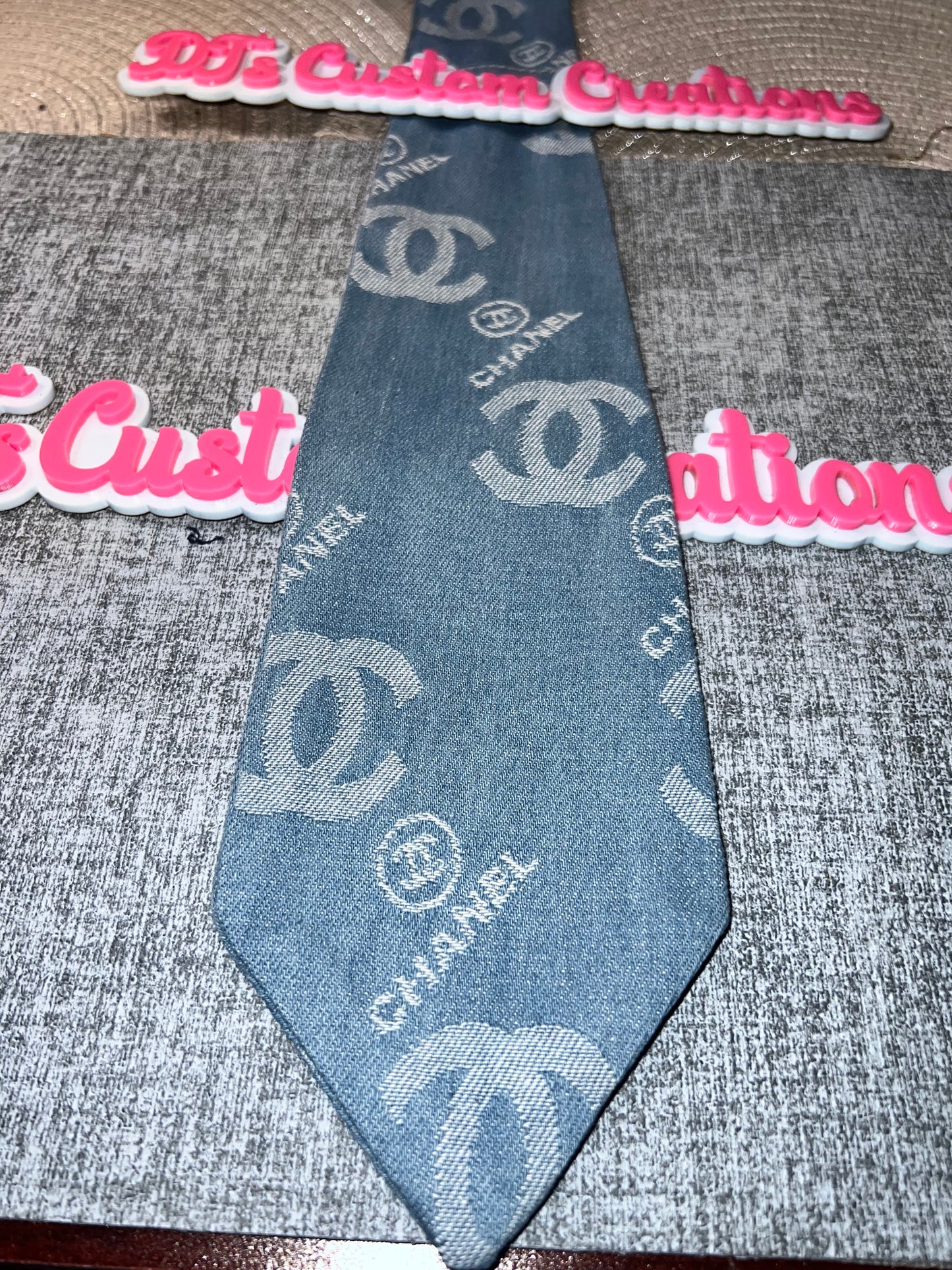 Light Denim Monogram Necktie – Luxe Pattern Statement Tie