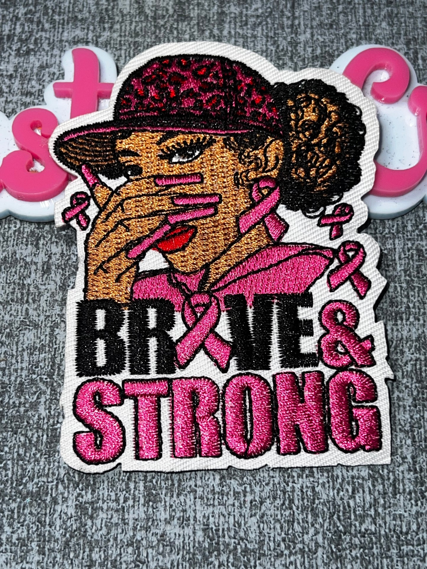 Brave and Strong Breast Cancer Awareness Woman Patch – Embroidered Iron On Appliq