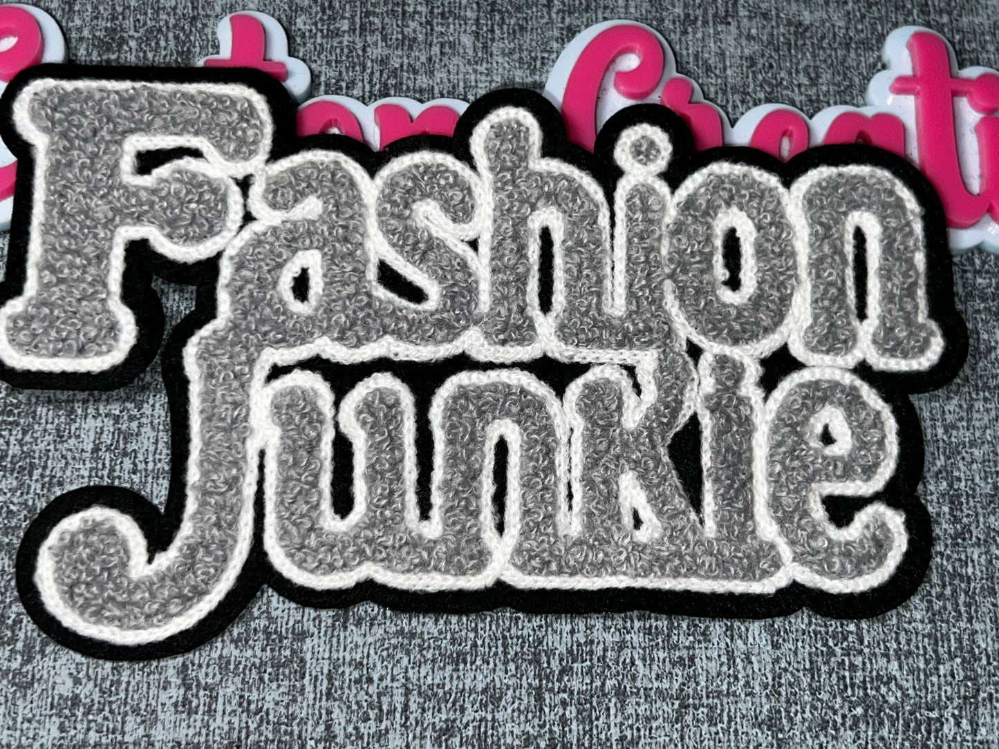 Fashion Junkie Patch Red Black White Chenille Embroidered Iron On Patch Statement Applique