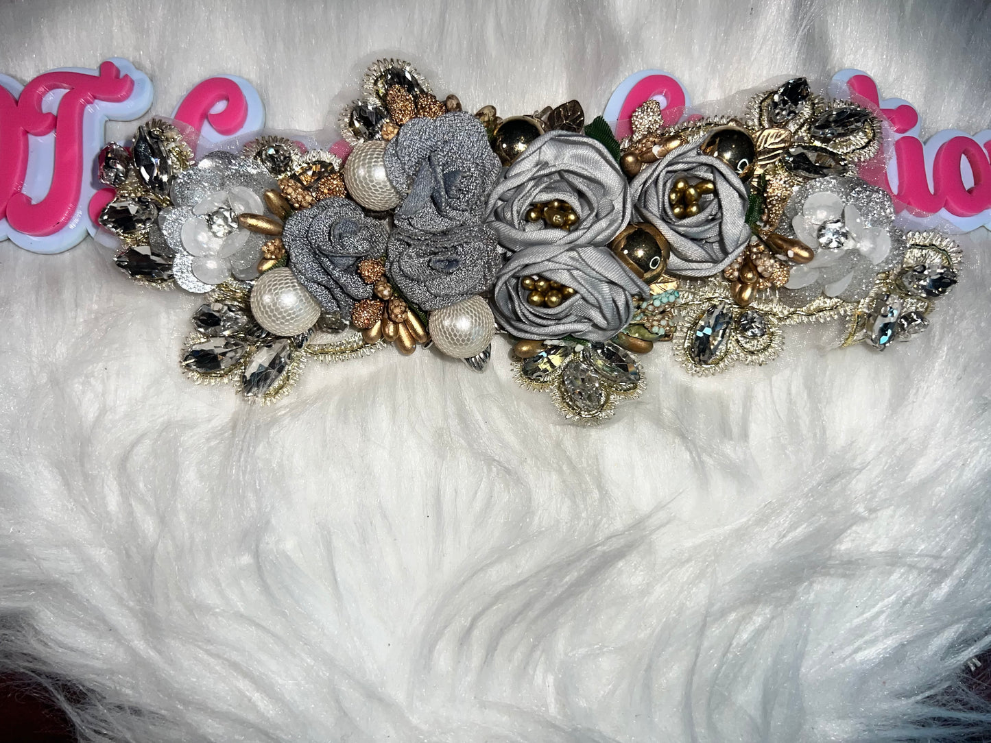 🩶🌟 Silver & Gold Metallic 3D Floral Appliqué