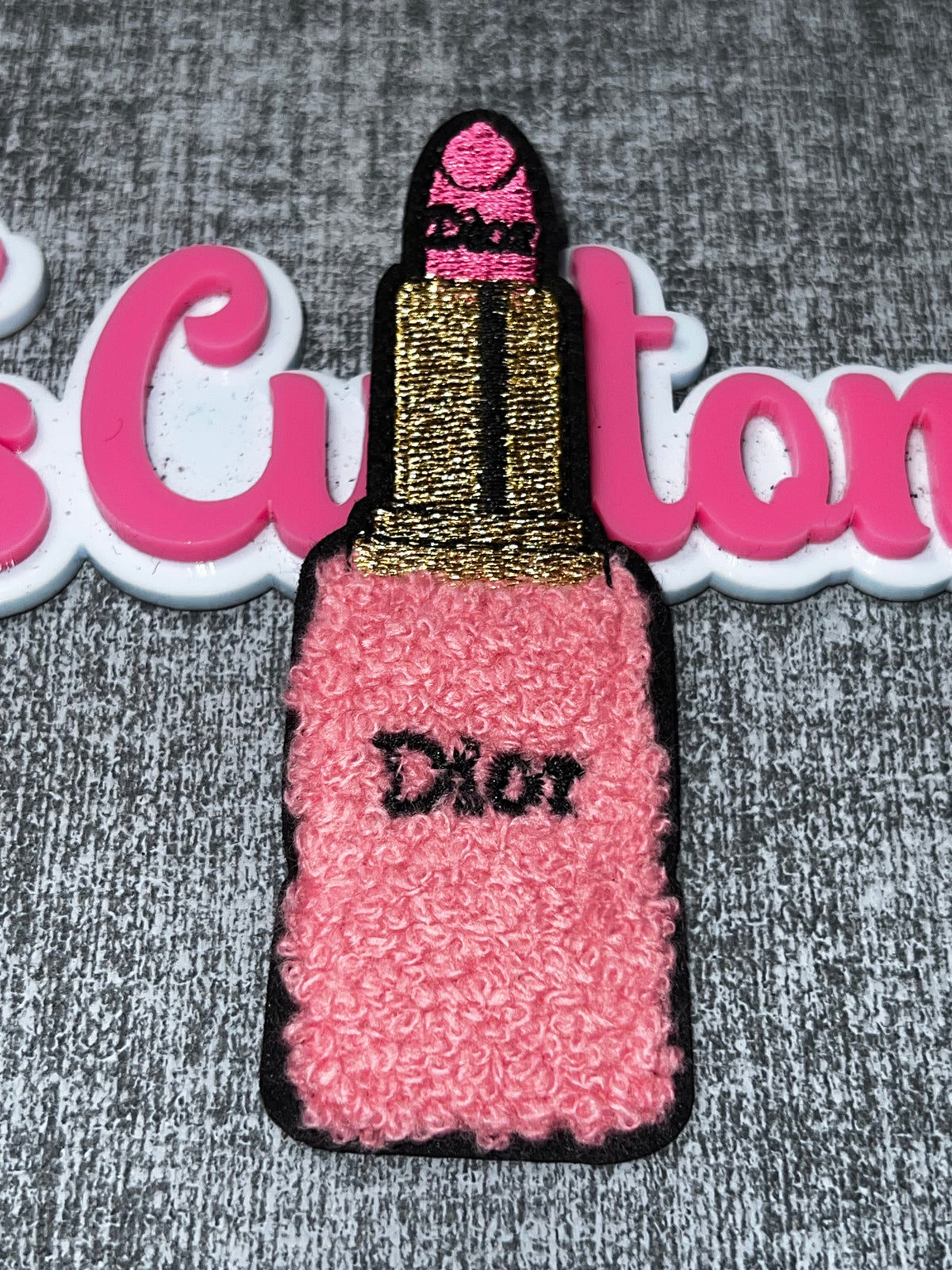 Pink Lipstick Chenille Patch – Makeup Fashion Embroidered Iron On Applique