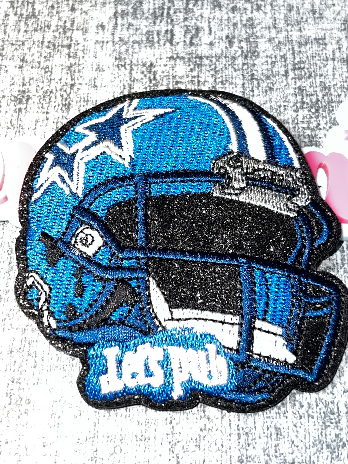 Blue Black Helmet Embroidered Iron-On Patch | Statement Appliqué