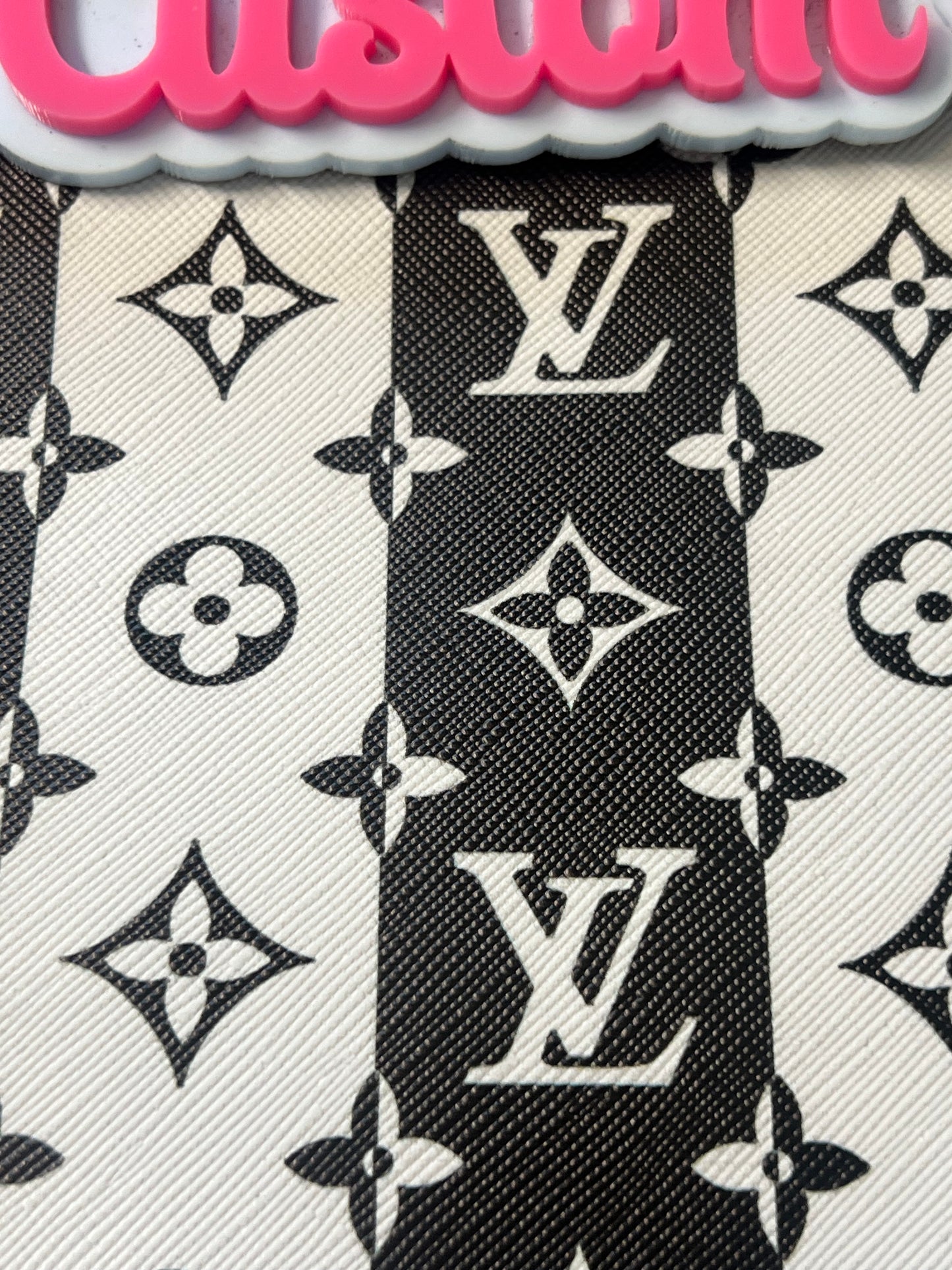 White & Black Icon Print Faux Leather Sheet – 9x12