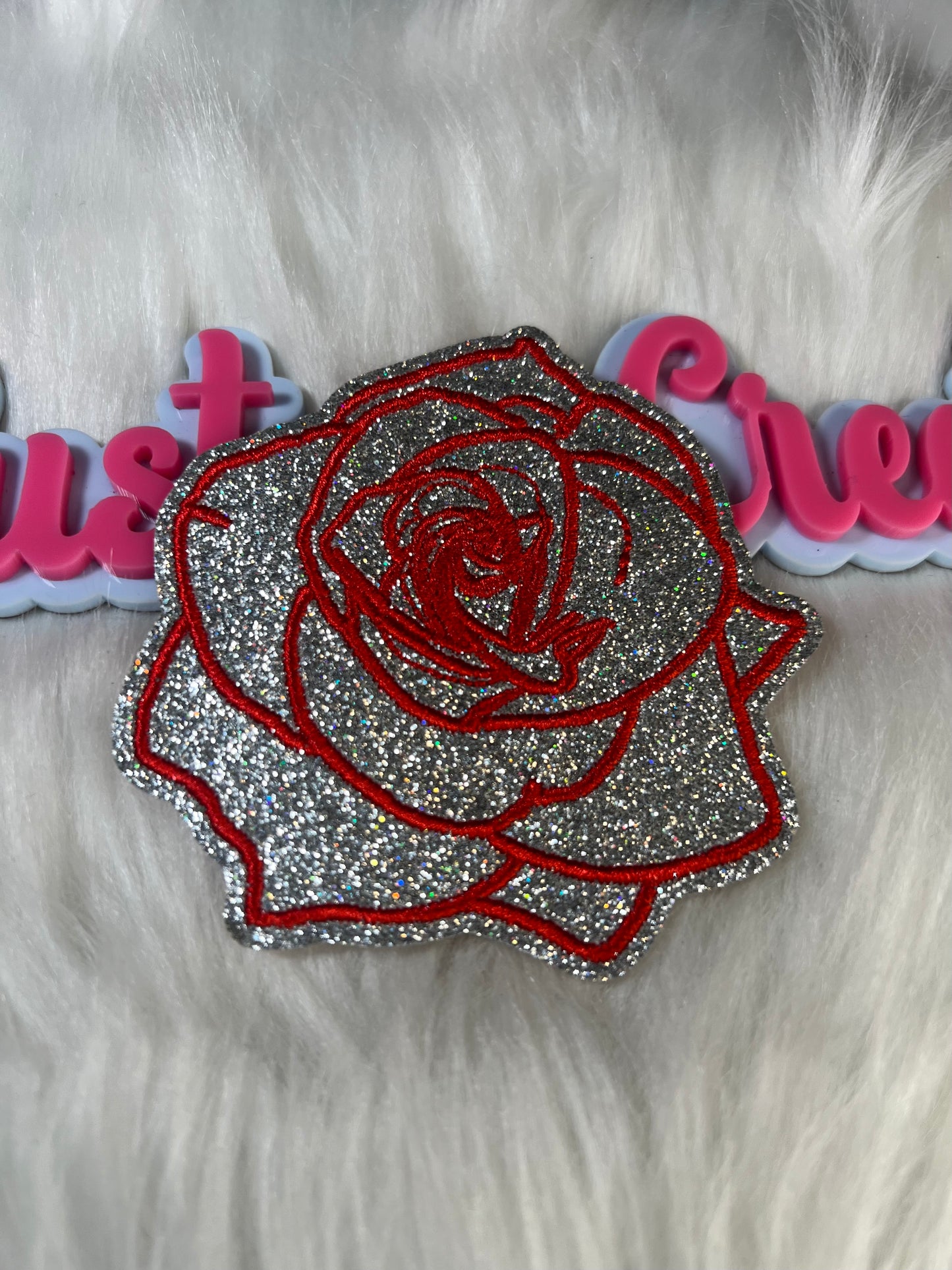 🌹 Silver Glitter Rose Patch