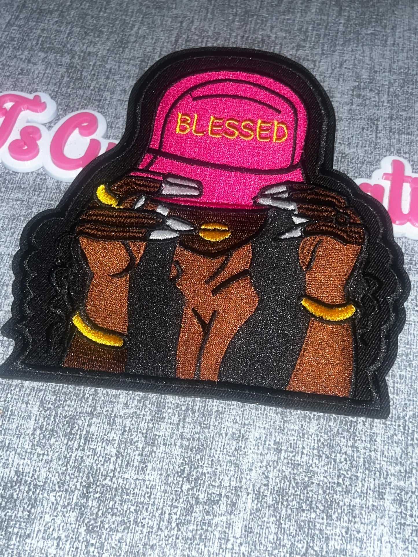 Blessed Woman Pink Hat Medium Embroidered Iron-On Patch