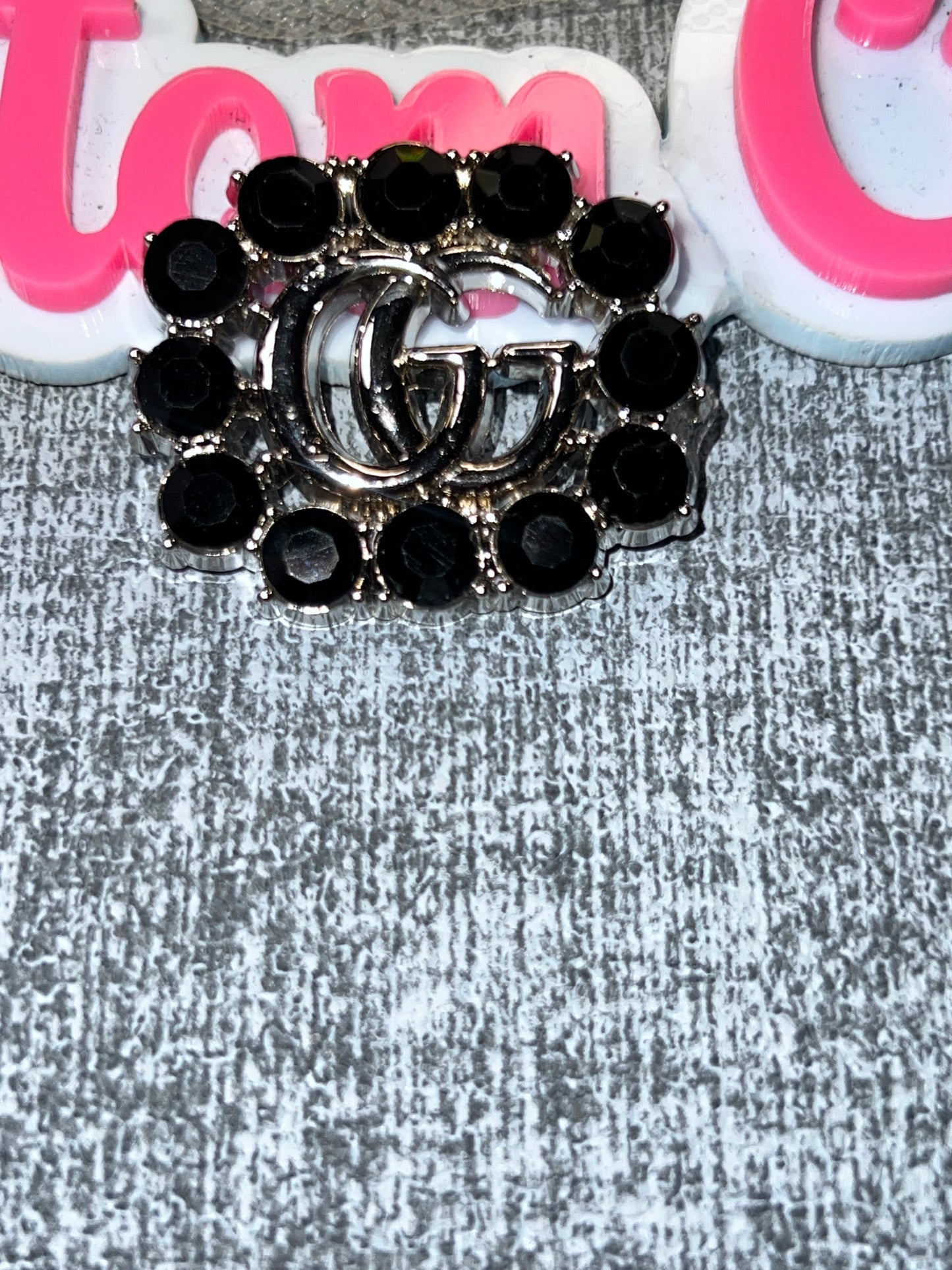 Silver Black Rhinestone Circle Logo Charm – Luxe Bling Statement Charm for DIY Crafts