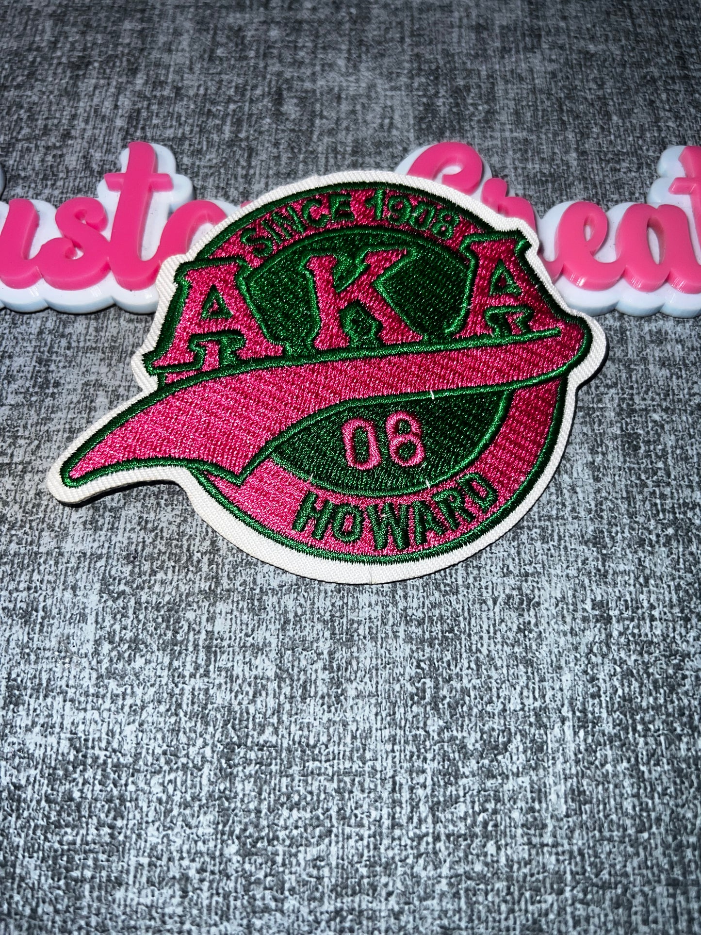 AKA color Embroidered Patch – Pink Green Statement Iron On Patch, Sorority Style Jacket Patch, DIY Applique