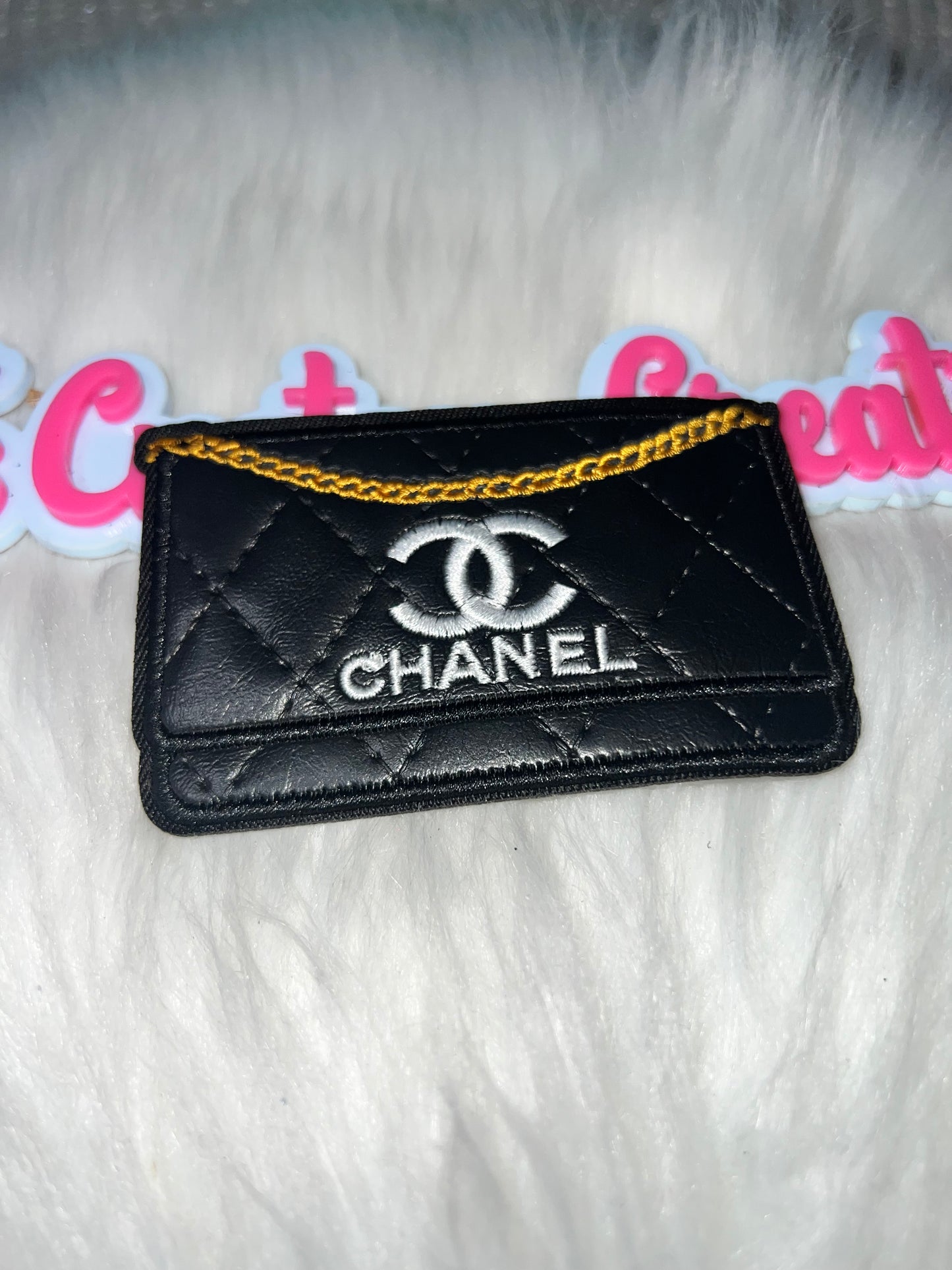 Black Quilted CC Purse Patch (Gold Chain Detail)