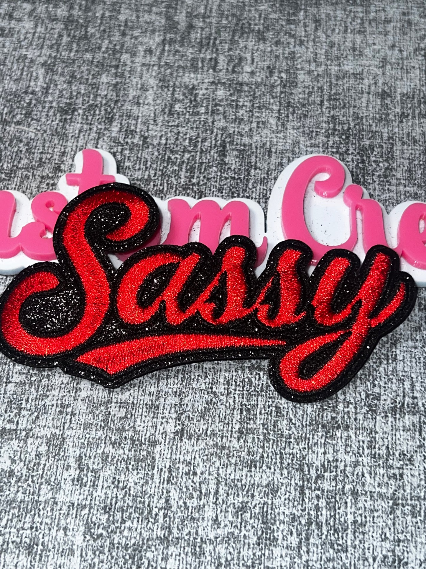 Sassy Script Embroidered Iron-On Patch | Red Word Appliqué