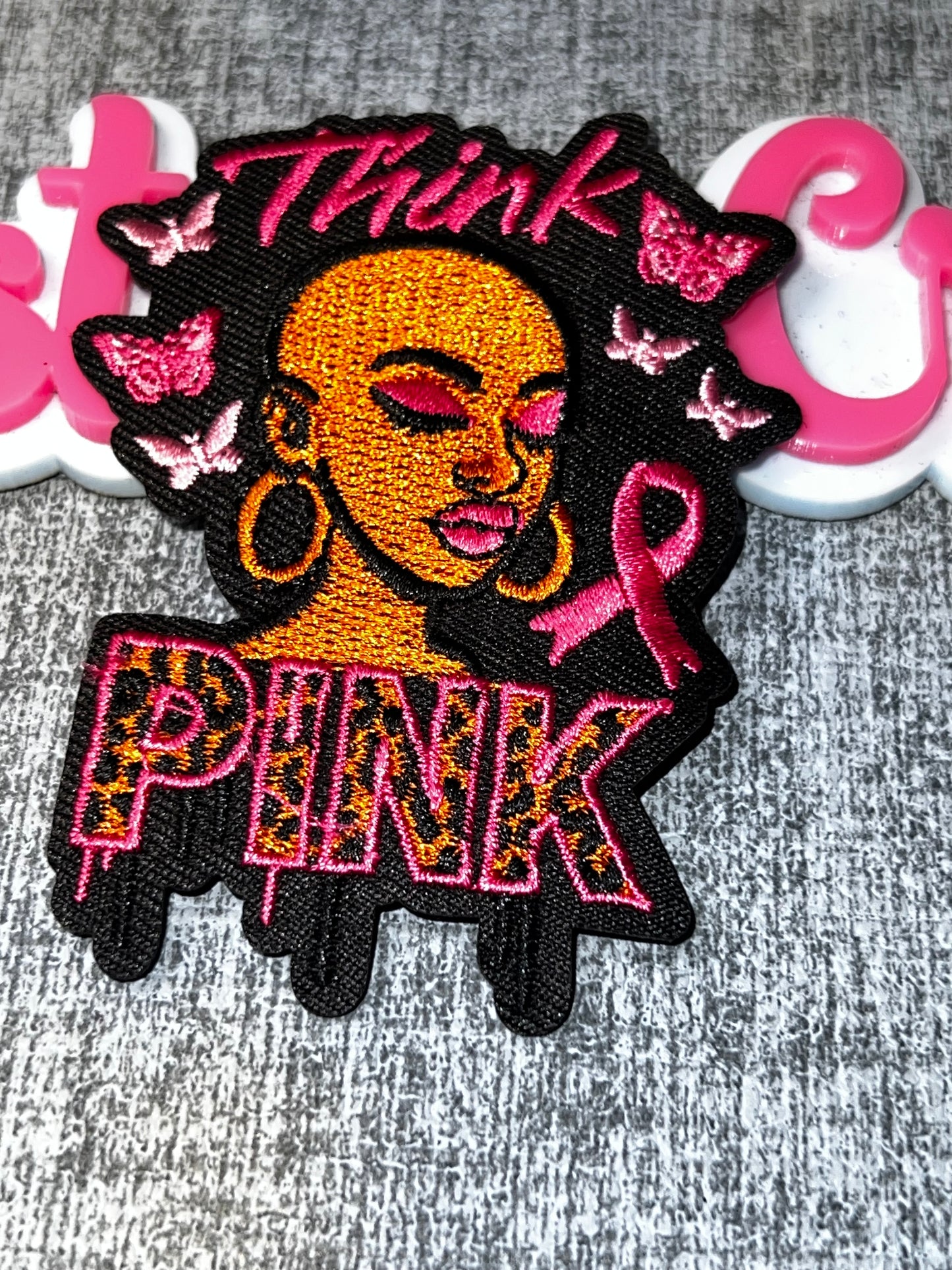 Think Pink Awareness Embroidered Patch β Inspirational Ribbon Patch β Iron On Applique β Approx. 5 Inch Cancer