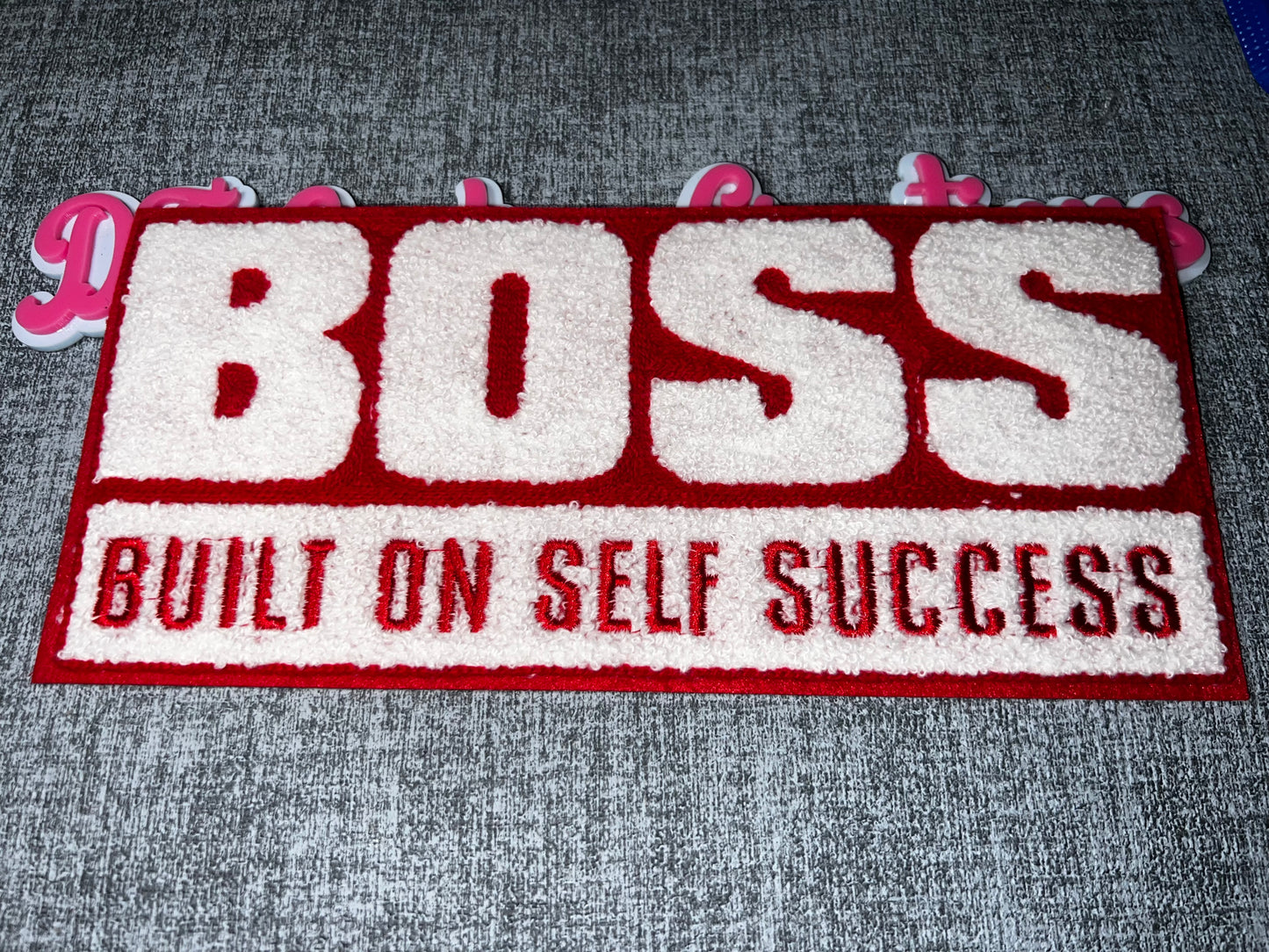 Luxe “BOSS – Built On Self Success” Chenille Patch – Red & White Statement Patch