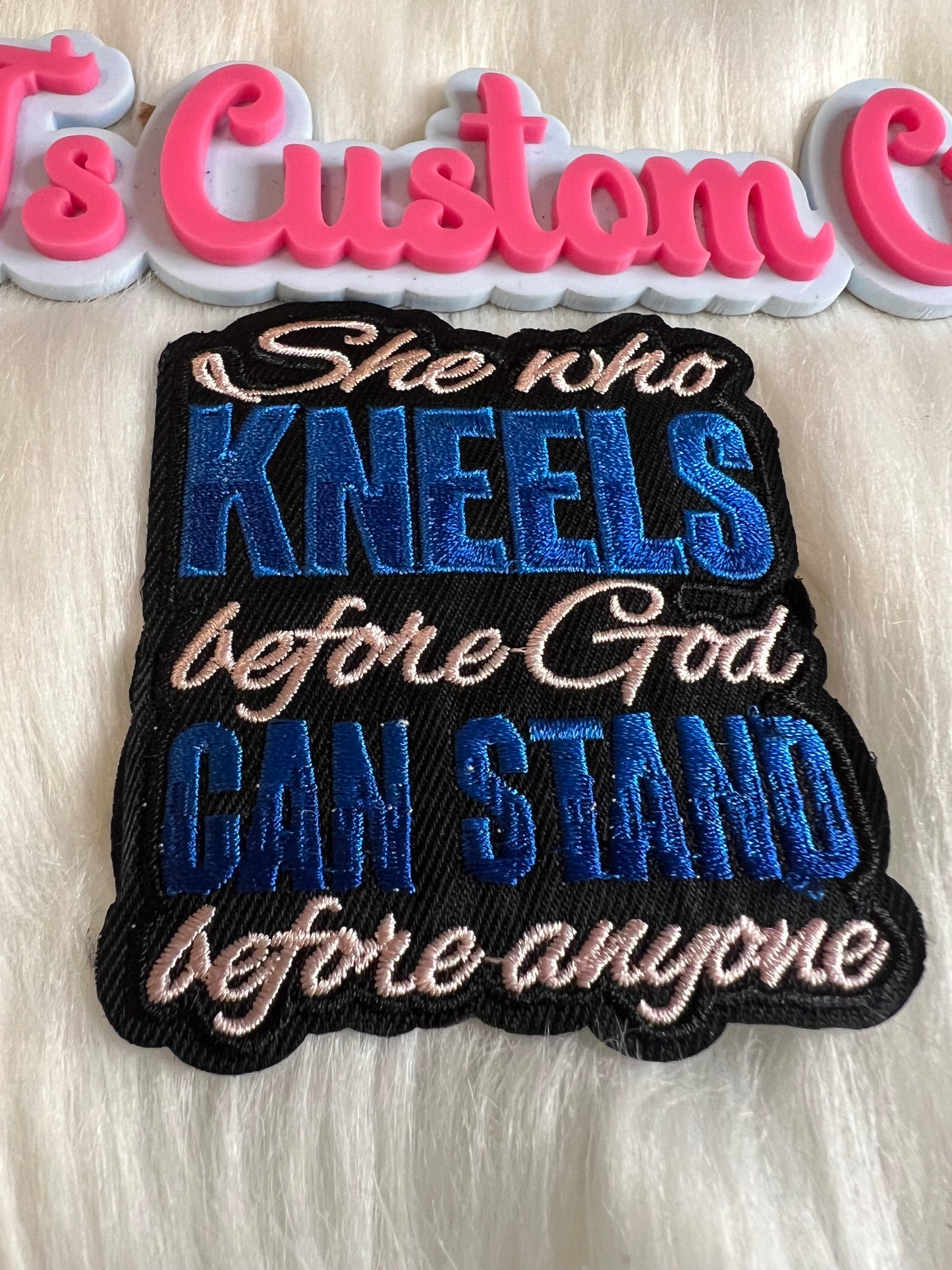 Blue Black White She Kneels Religion