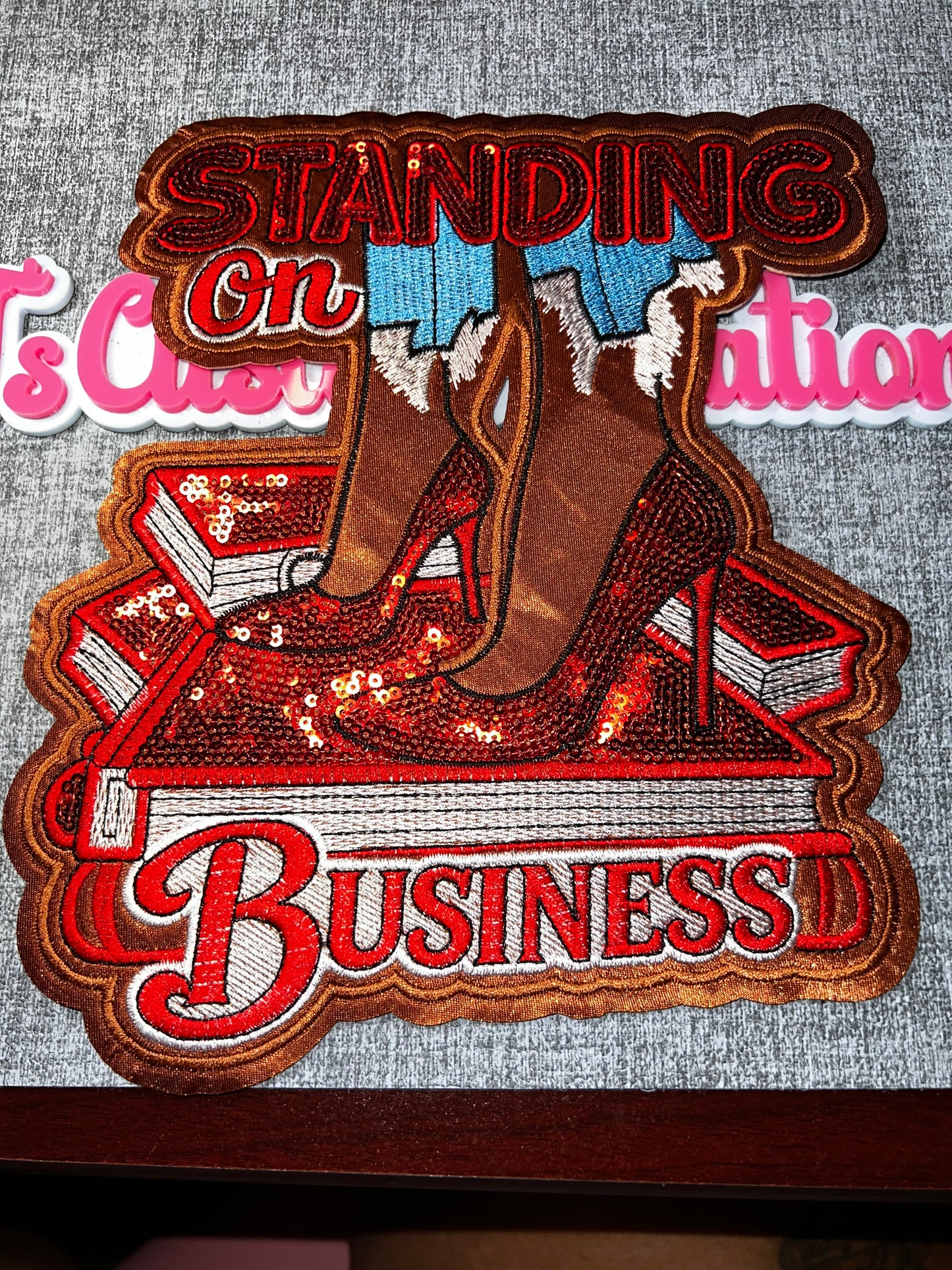 Standing On Business Heels Patch – Embroidered Sequin Applique (Red)