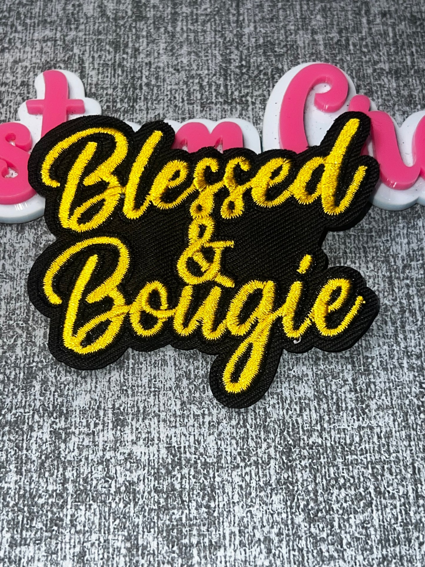 Blessed & Bougie Embroidered Iron-On Patch – Inspirational Statement Applique