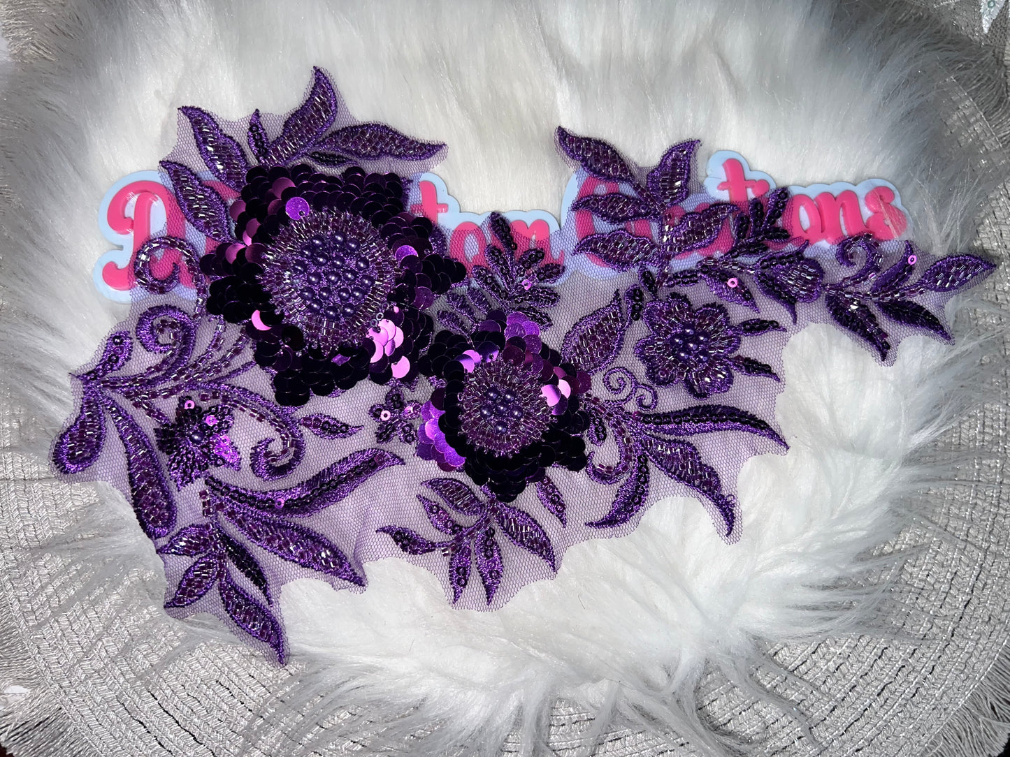 Purple Sequin Floral Appliqué Patch