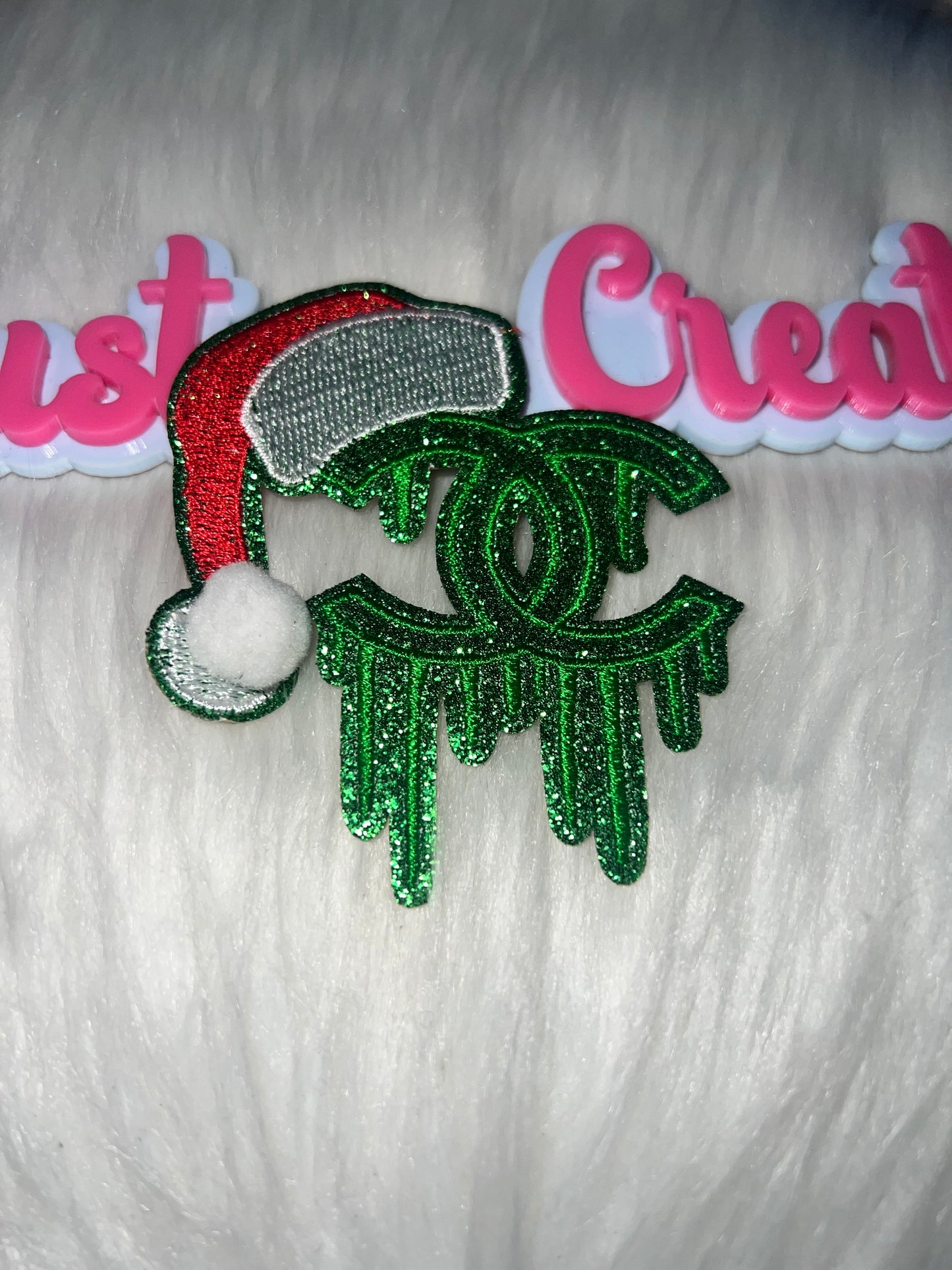 π Green Drip CC with Santa Hat Iron-On Patch