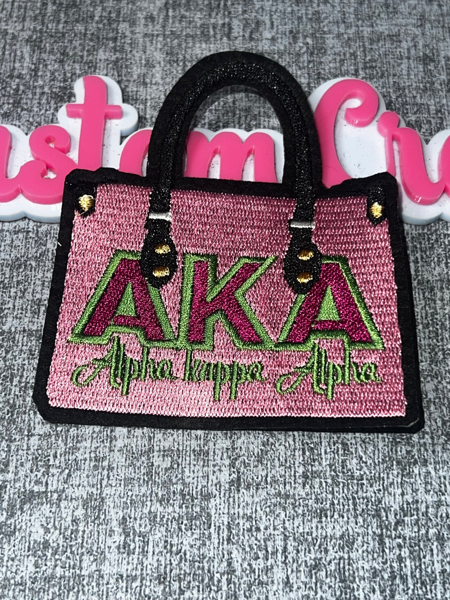 Pink Greek Letter Handbag Embroidered Iron-On Patch | Fashion Purse Appliqué AKA