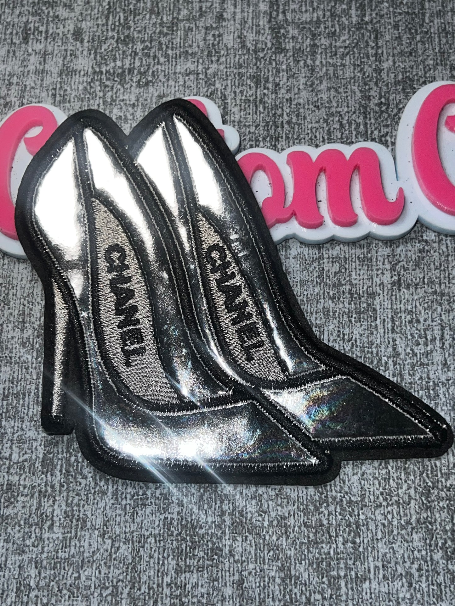 Metallic Silver High Heel Shoes Embroidered Patch – Fashion Decorative Applique