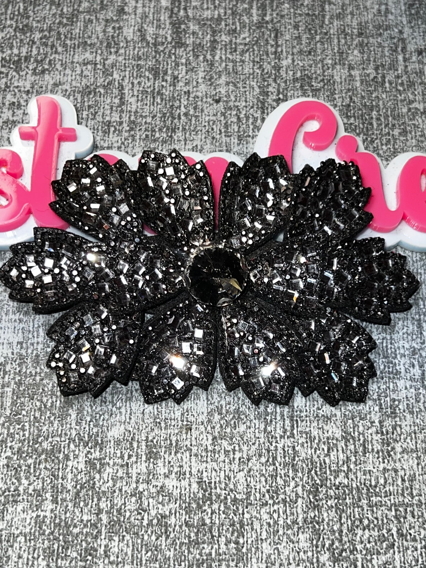 Black Rhinestone Flower Applique – Crystal Embellished Floral Patch