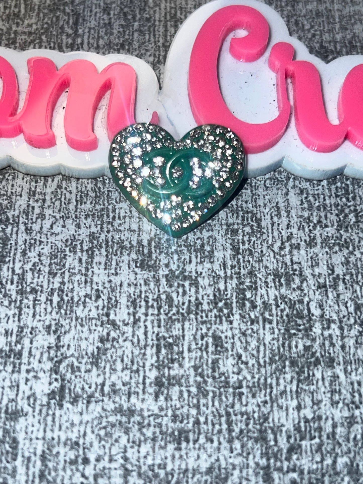 Green Rhinestone Heart Double C Charm – Luxe Bling Flat Back Charm