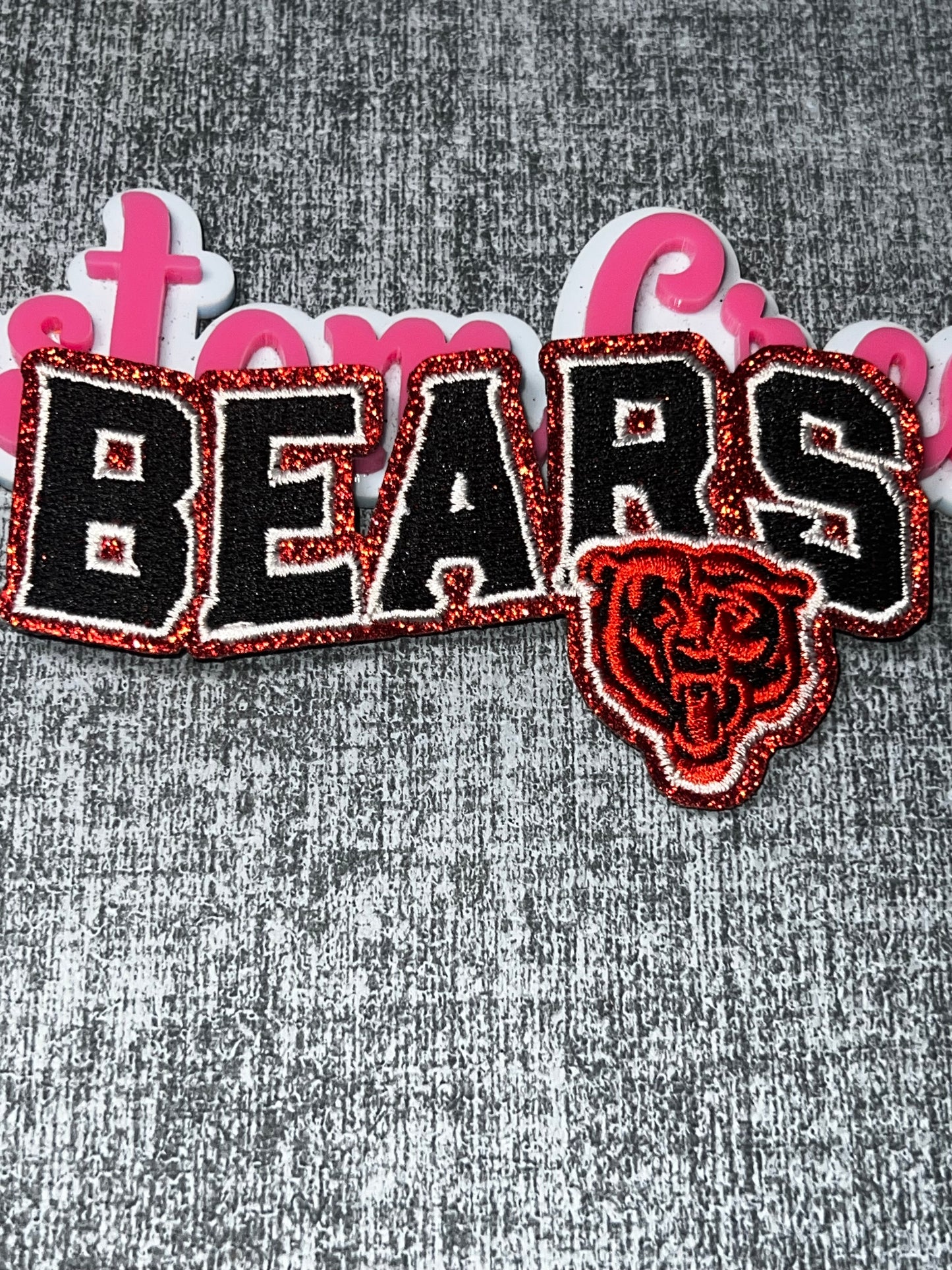 Glitter Varsity Bear Embroidered Iron-On Patch | Red Black Mascot Appliqué