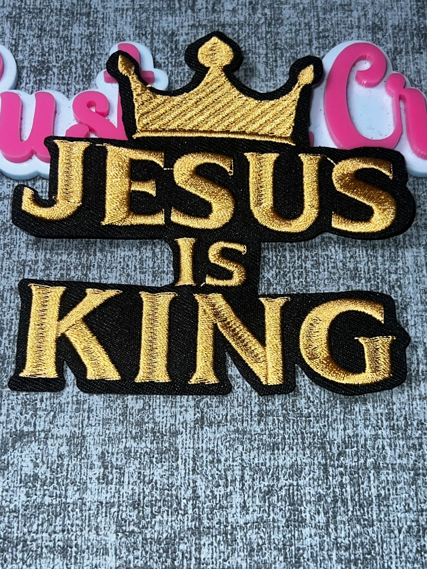 Jesus Is King Embroidered Iron-On Patch with Crown – Faith Decorative Applique