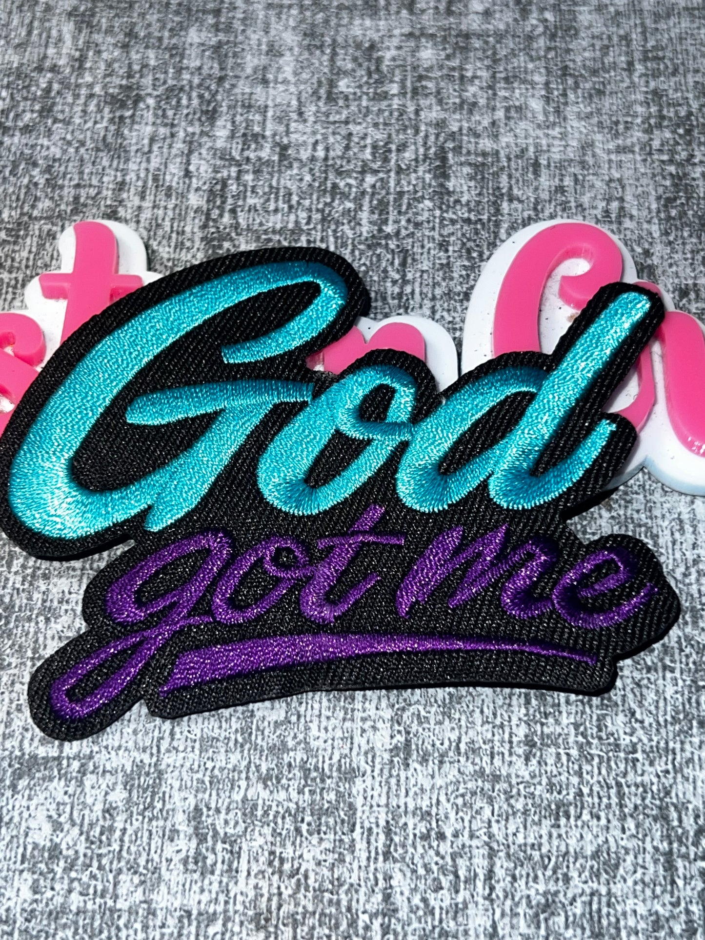 Turquoise & Purple “God Got Me” Embroidered Patch – Faith Script Iron On Applique
