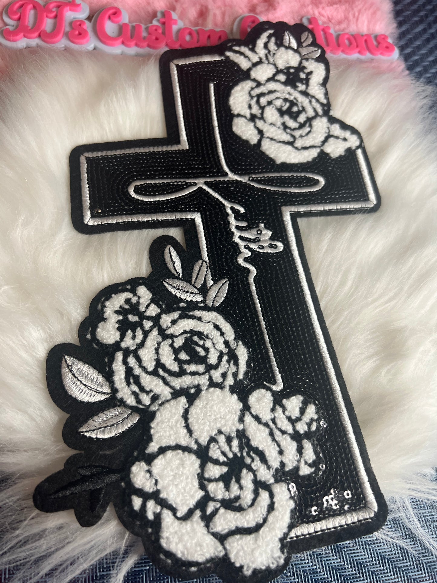 Black White Sequin Faith Cross