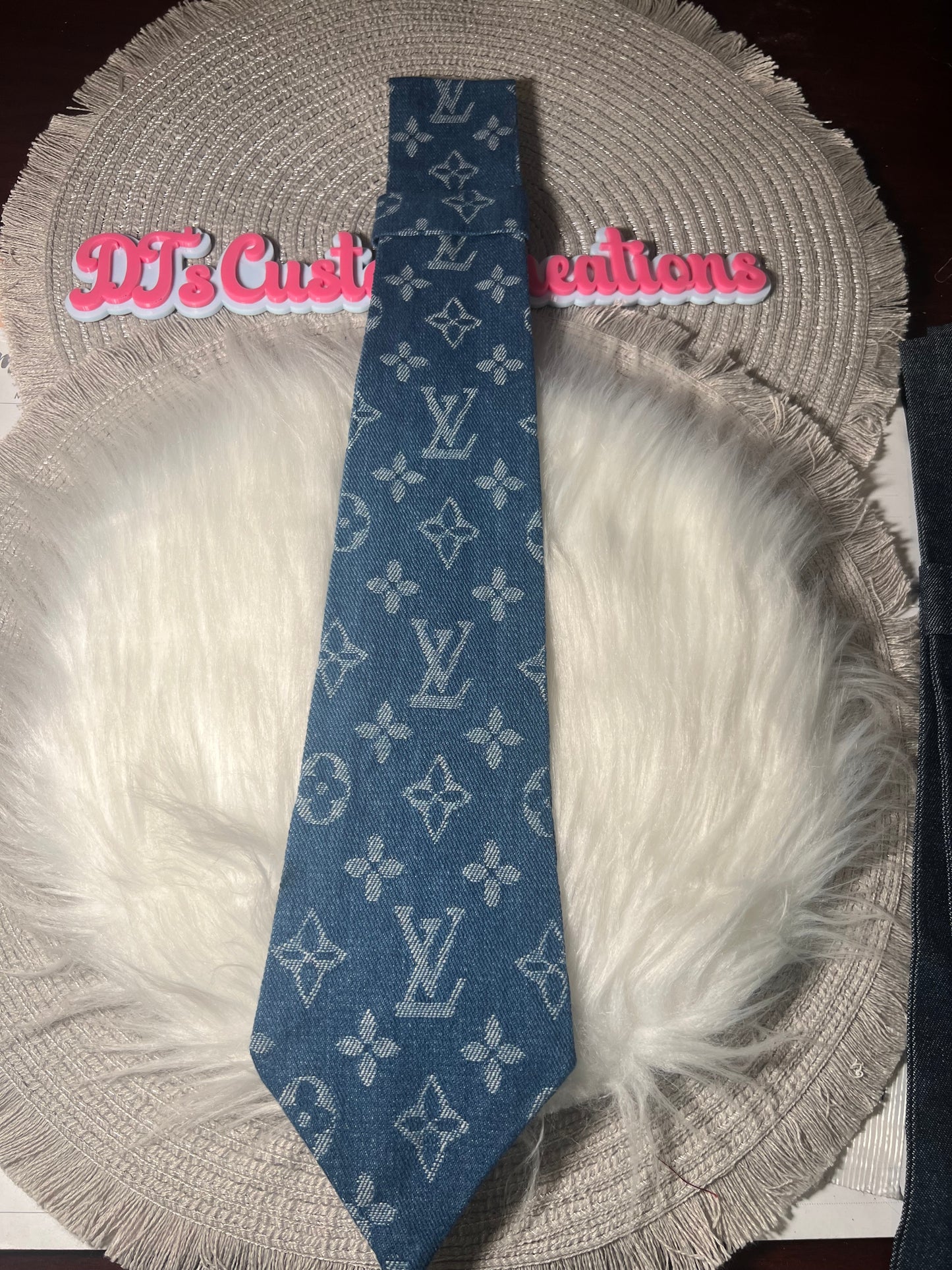 π Denim Designer-Inspired Tie (LV Print)