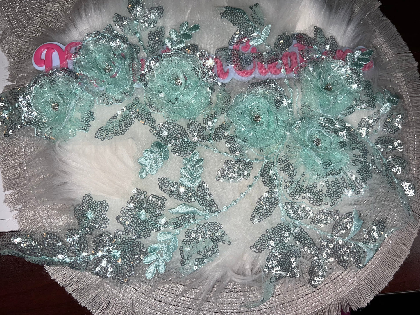 💚 Mint Green 3D Floral Sequin Appliqué – Sew or Glue On