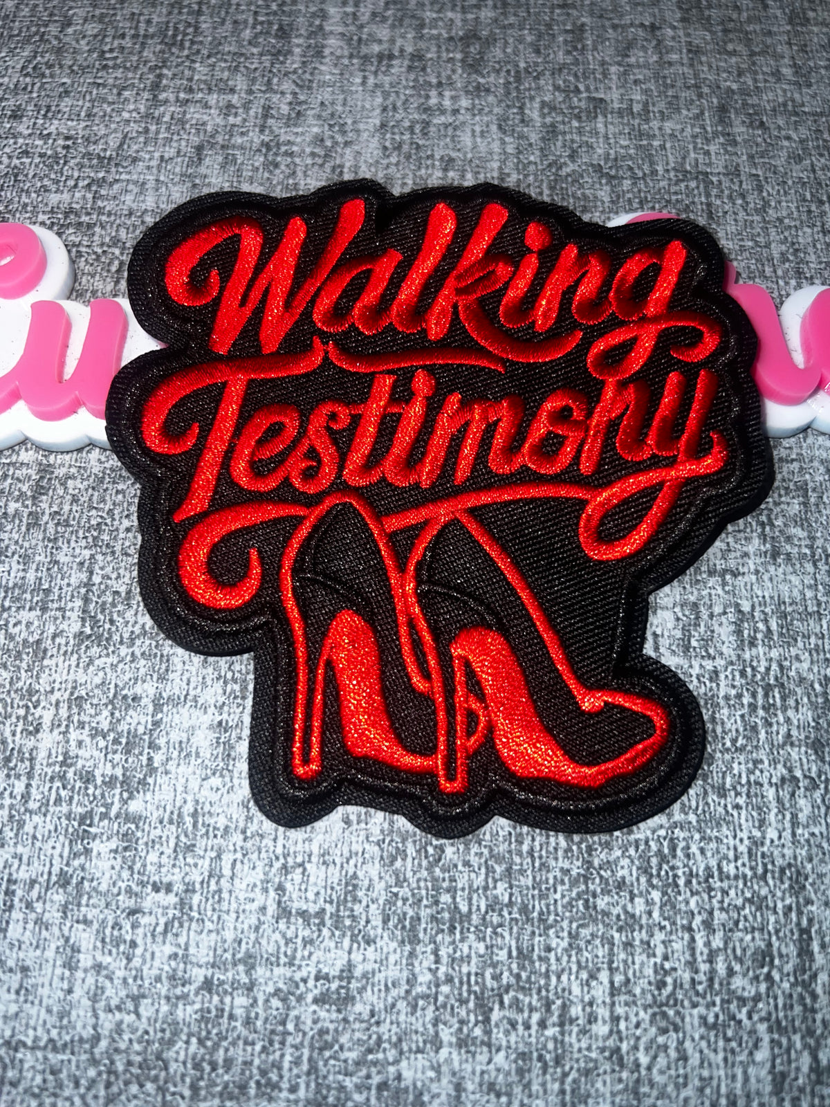 Walking Testimony Red High Heel Patch – Embroidered Iron-On Applique