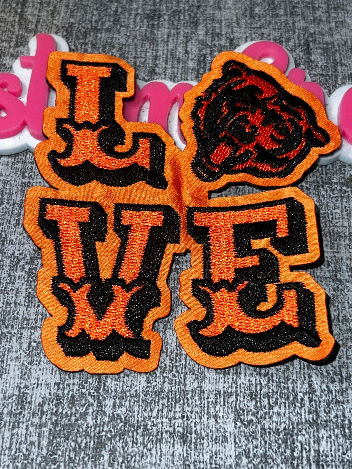 Orange & Black Tiger Letter Embroidered Patch – Bold Graphic Applique
