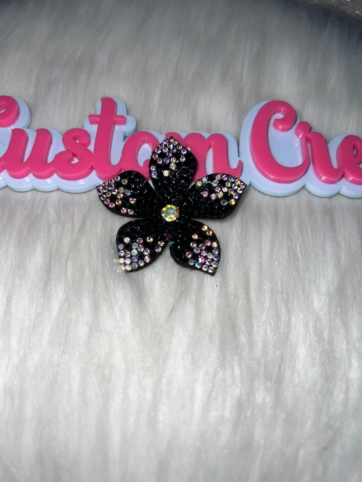 🖤 Midnight Black Rhinestone Flower Patch