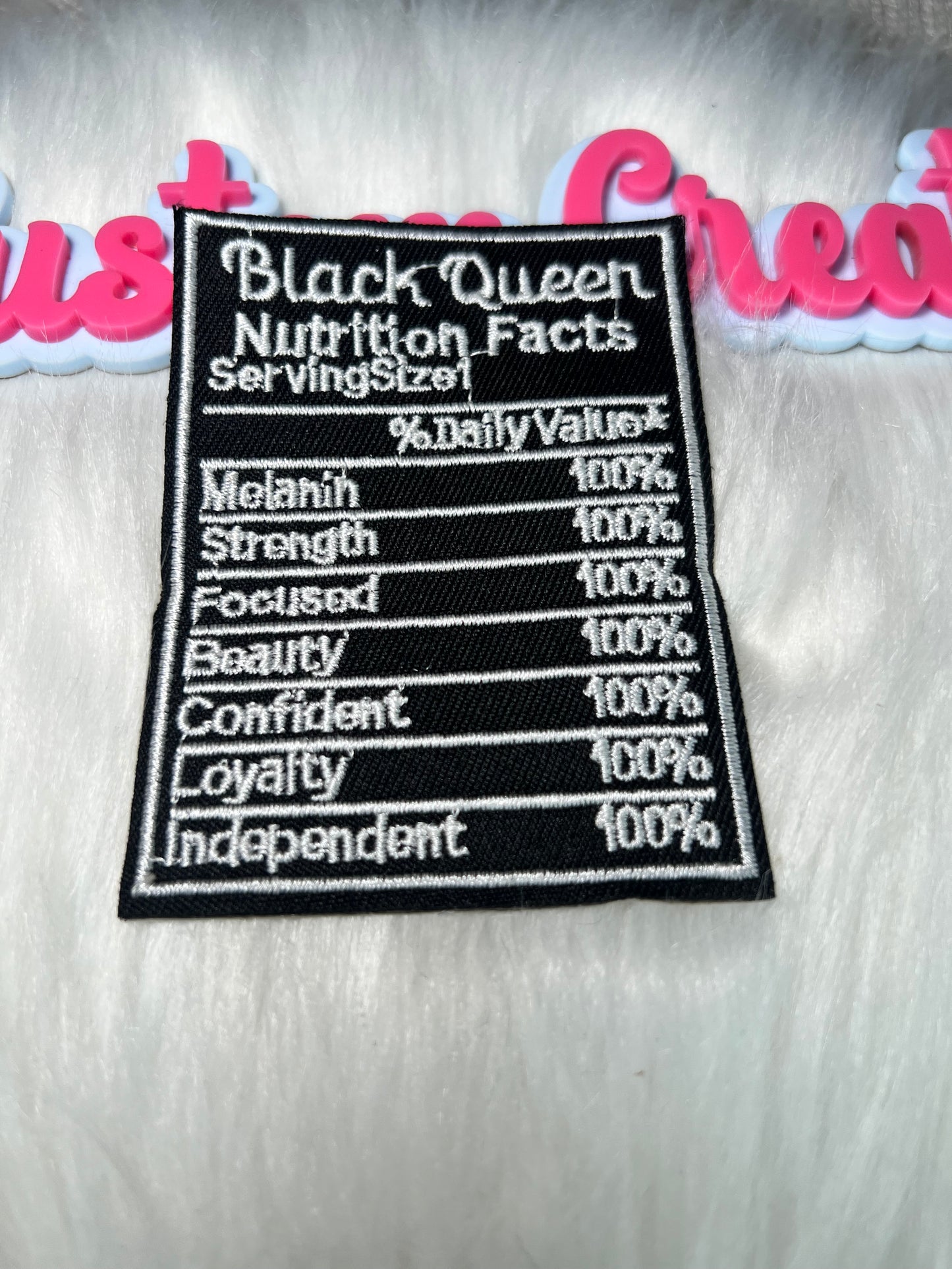 👑 Black Queen Nutrition Facts Iron-On Patch