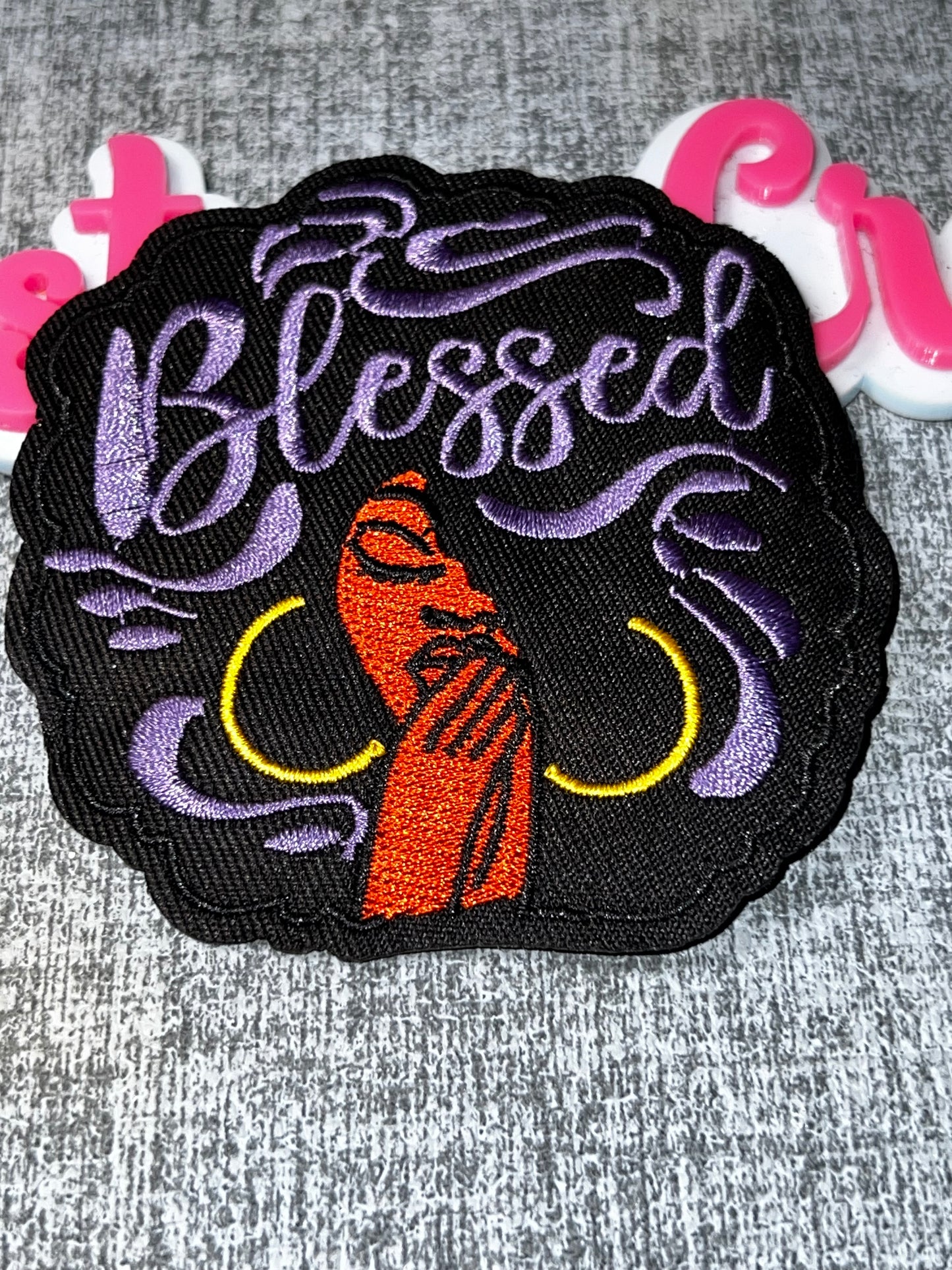 Blessed Embroidered Patch – Purple Natural Hair Faith Patch – Black Girl Fashion Iron On Applique – Approx. 4 Inch