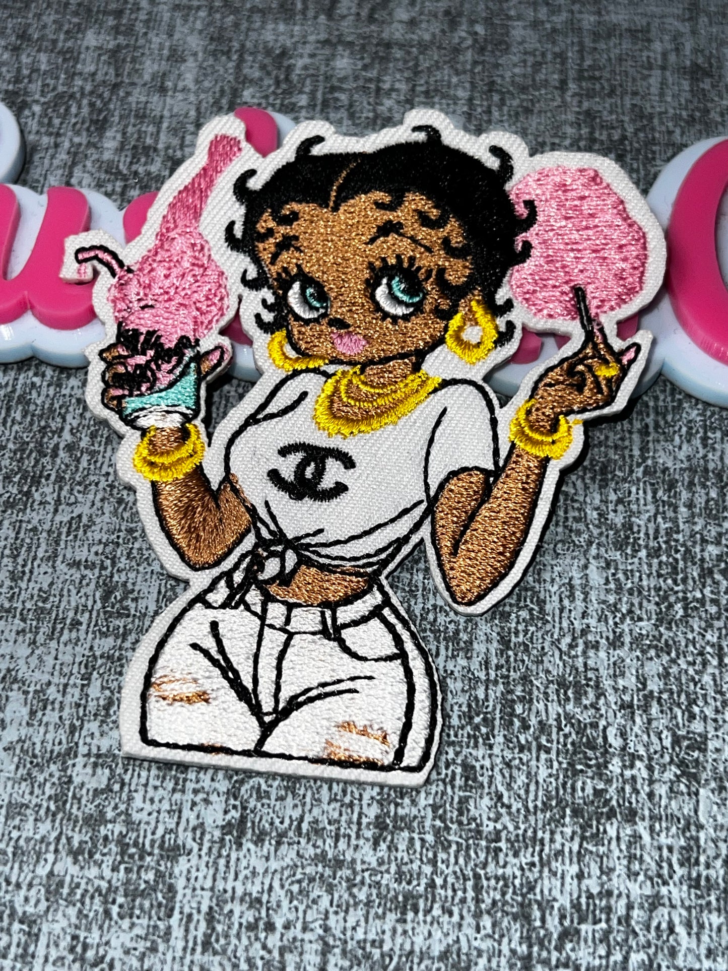 Sweet Treat Glam Girl Embroidered Patch β Cotton Candy Fashion Patch β Iron On Applique β Approx. 5 Inch
